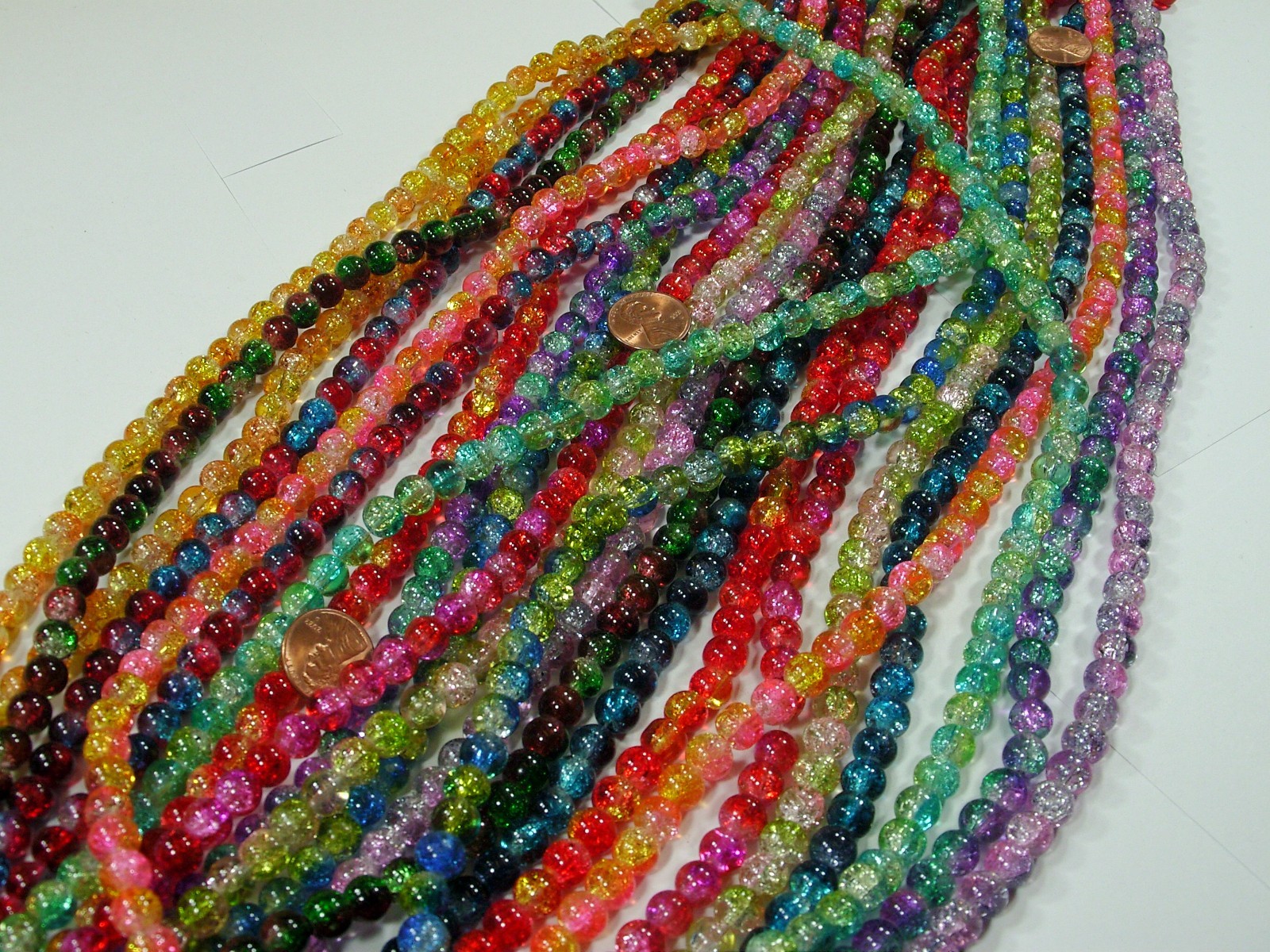 20 Strands 18″ (8mm) Assorted Colors 2 Tone Crackle Glass Beads Bulk Lot (HA-54)