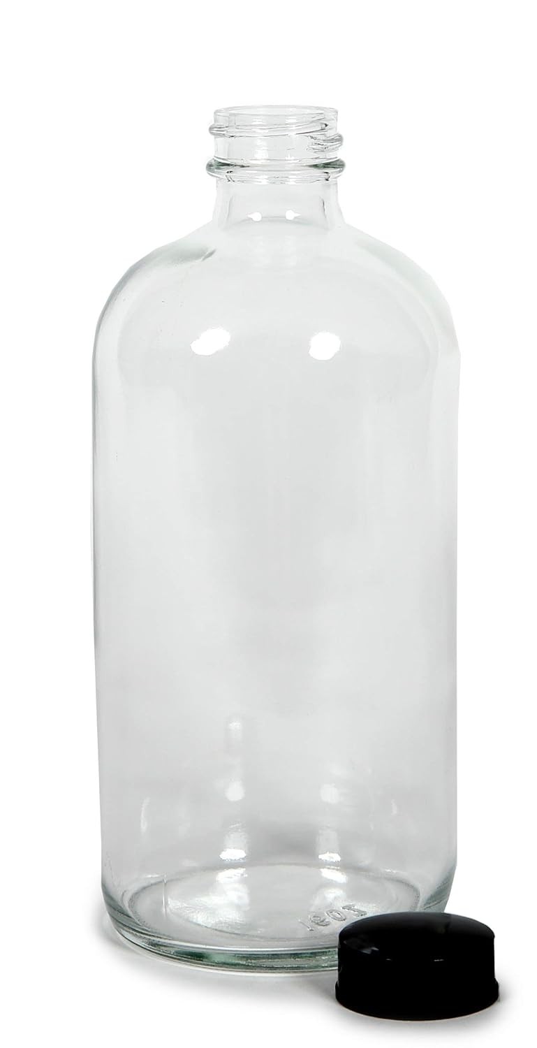12, Clear, 16 oz Glass Bottles, with Lids