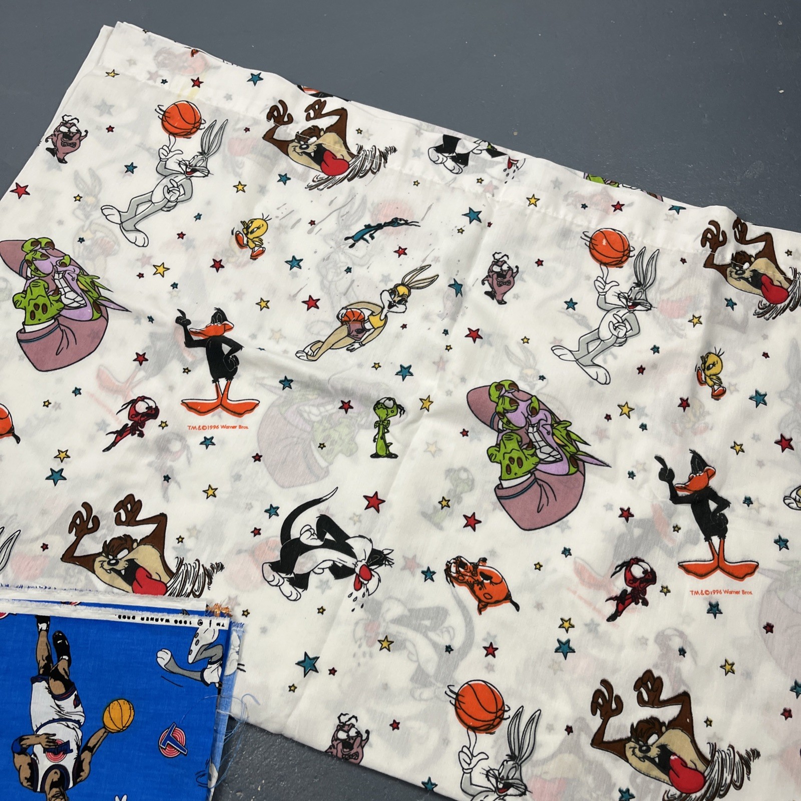 Vintage Lot Of 1996 Space Jam Fabric Sheets Looney Tunes Michael Jordan Crafting