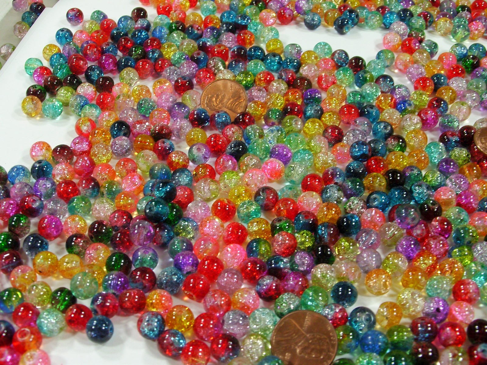2 Pounds (1,250 PCS) 8mm Round Assorted Color Crackle Glass Beads Bulk (HA-54)⭐