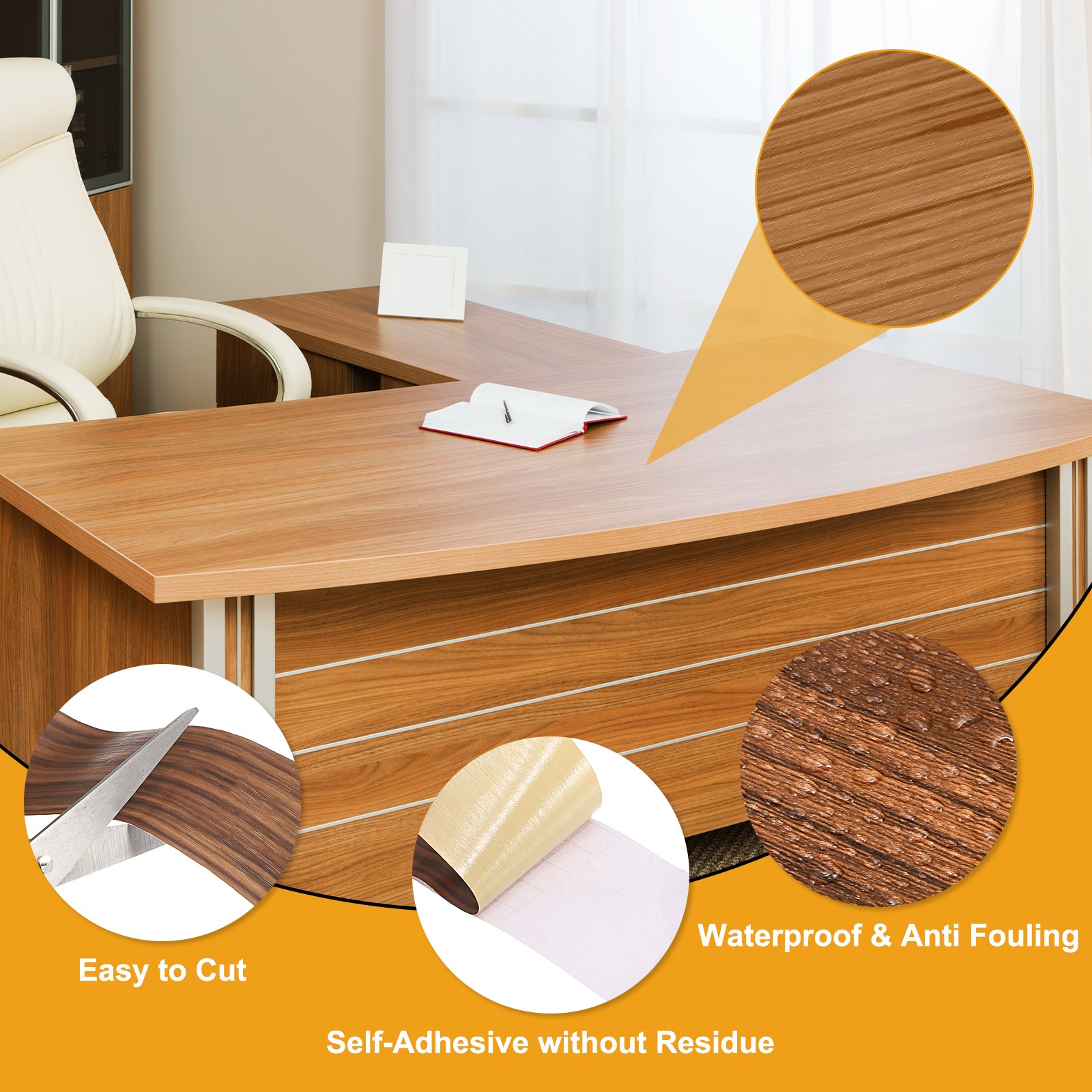 2″ x 33′ Self Adhesive Wood Grain Repair Tape with Scraper, Bright Brown Wood