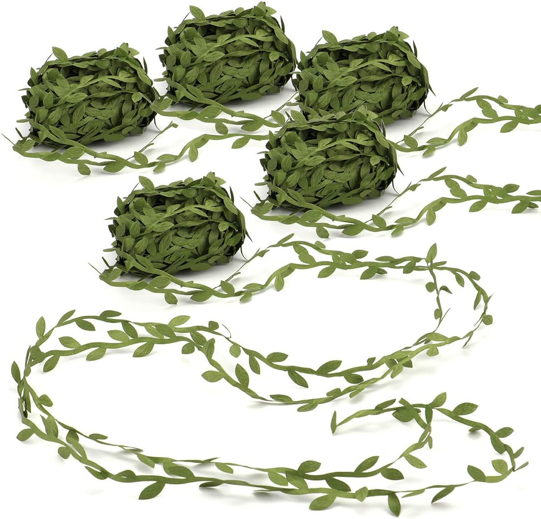 5 Roll Total 109 Yards Olive Green Leaves Leaf Trim Ribbon Artificial Vines L…