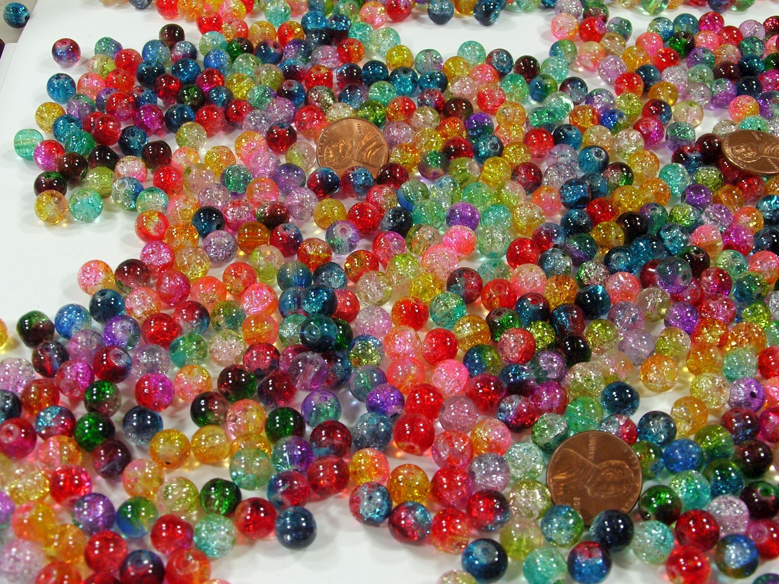 2 Pounds (1,250 PCS) 8mm Round Assorted Color Crackle Glass Beads Bulk (HA-54)⭐
