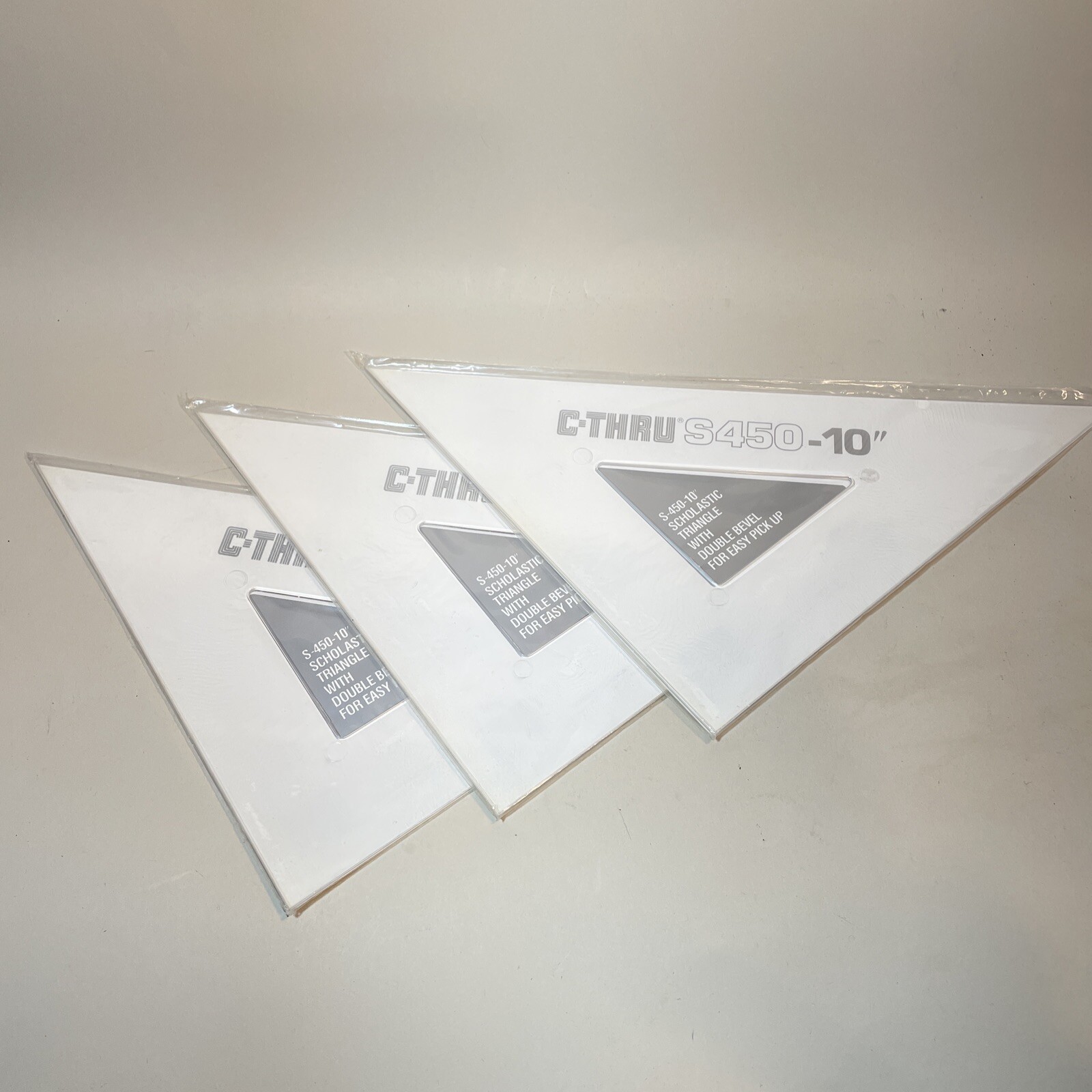 LOT Of 3 C-Thru S450 10 Inch Scholastic 45 Degree Triangles with Double Bevel