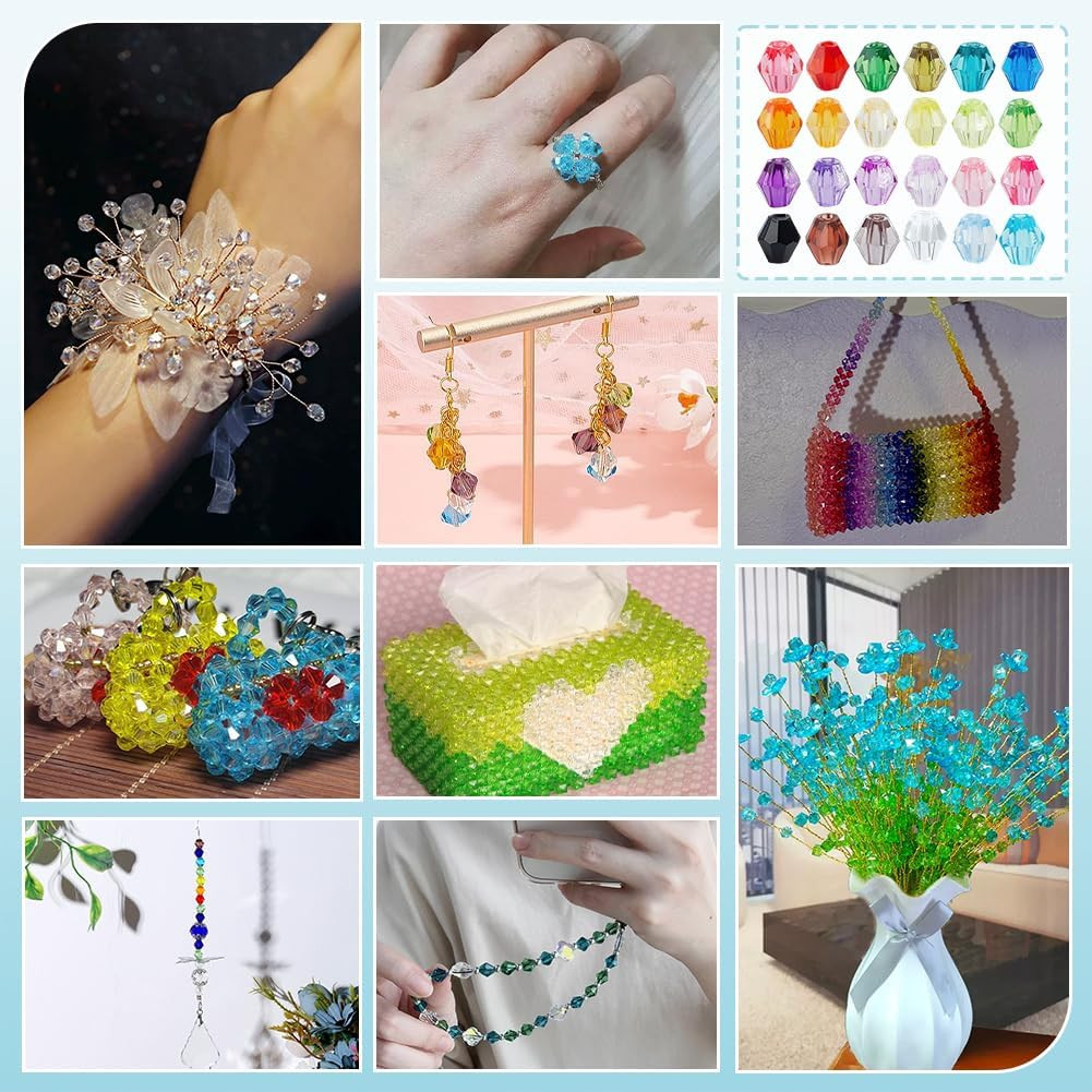 2160Pcs 6Mm Crystal Beads Bicone Bracelet Bead Faceted Acrylic Beads 24 Colors R