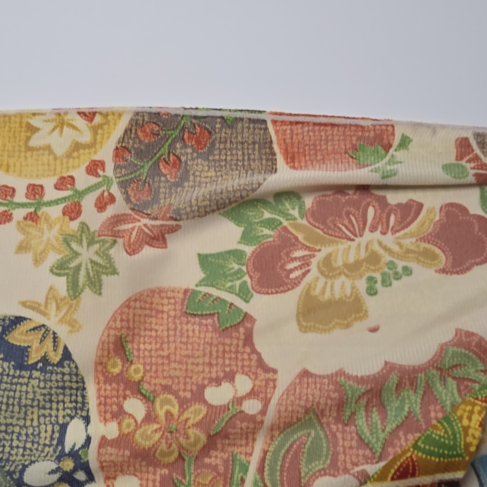 Vintage Japanese Fan Motif Fabric Bolt Polyester Kimono Floral 3.4 Yd Wide…