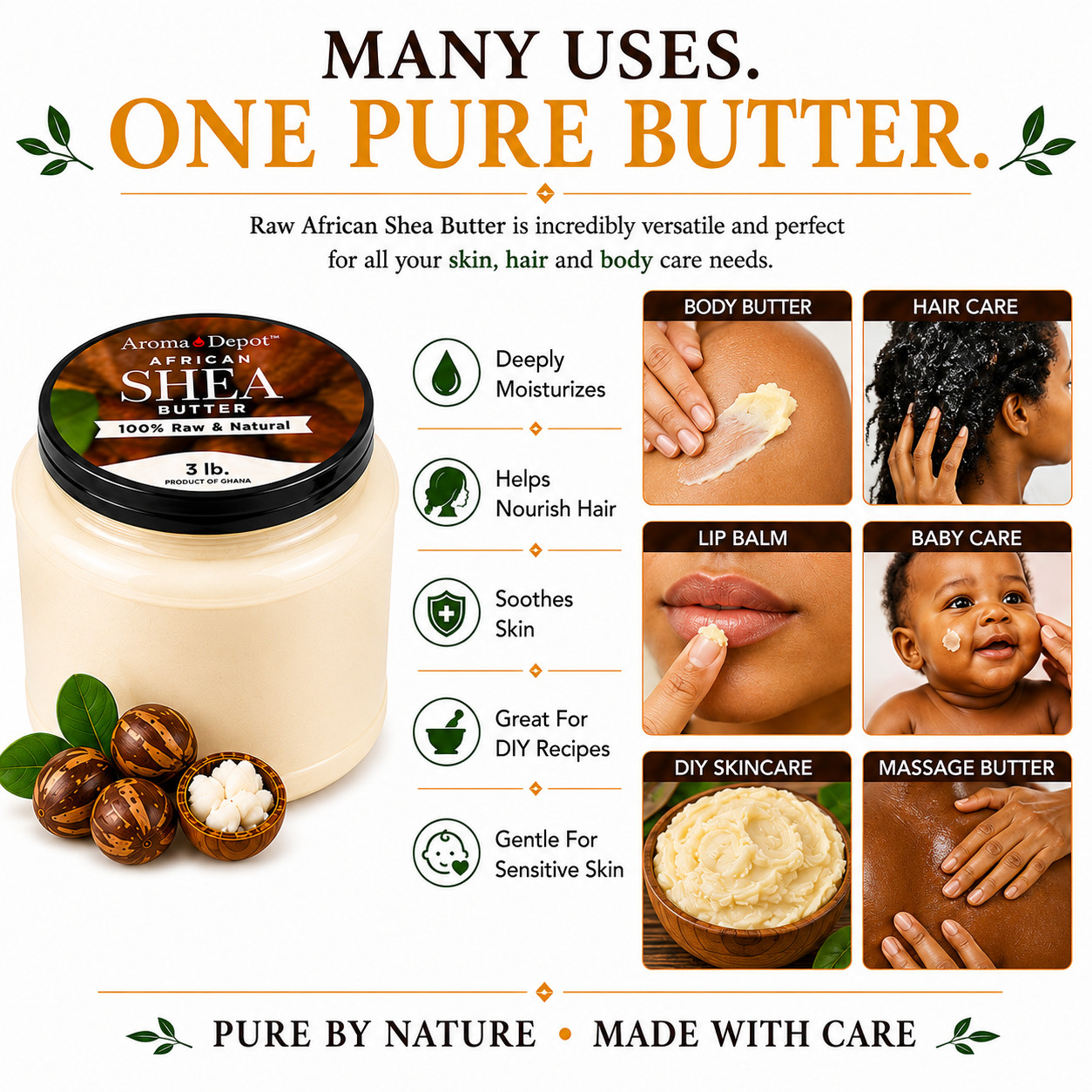 African Shea Butter Bulk 3 lbs. Ivory From Ghana 100% Pure Natural Raw Unrefined