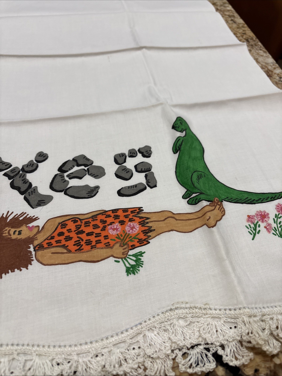 Lee Wards STONE AGE YES & NO 100% Cotton Pillowcases Painted NOS