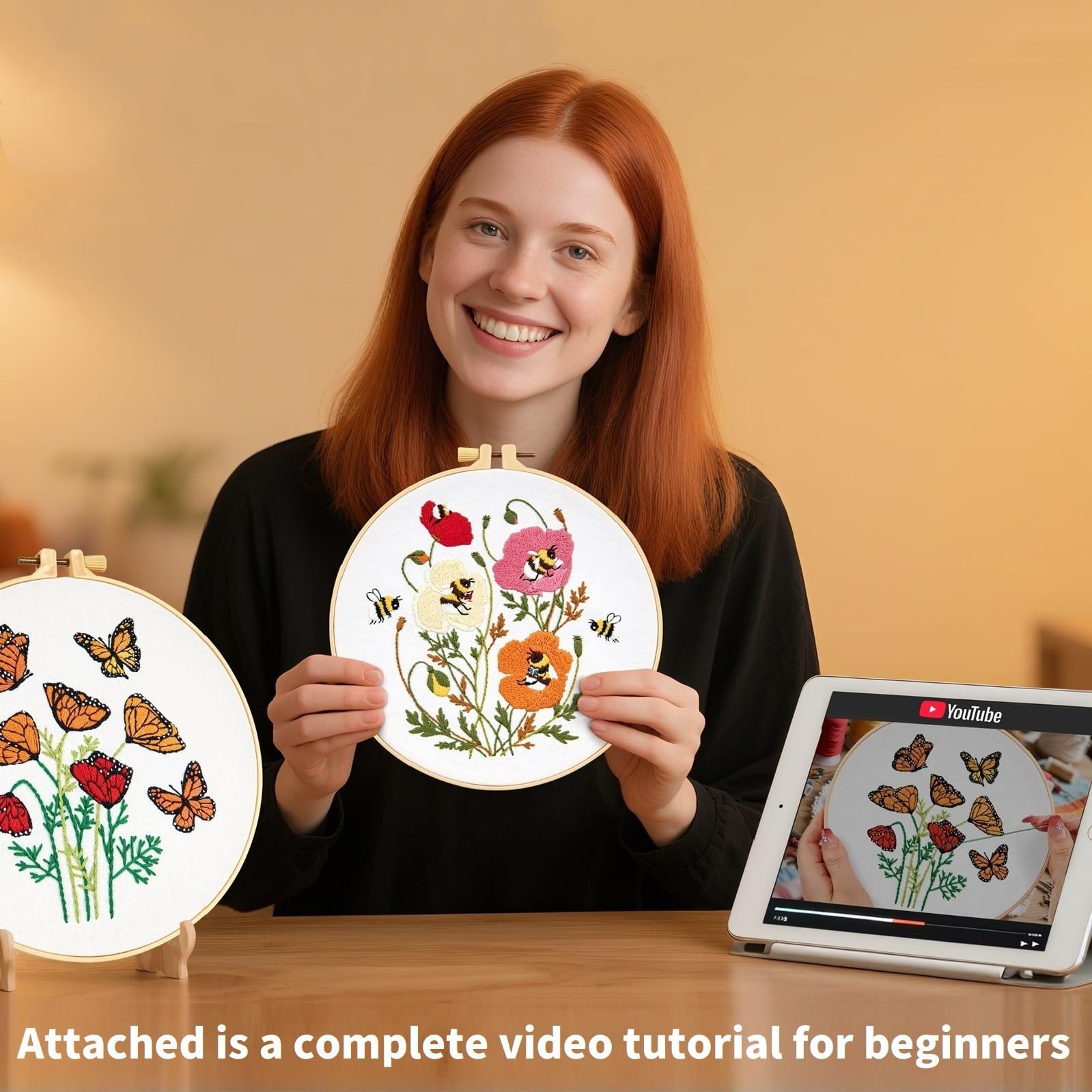 Flowers Embroidery Kits for Beginners Adults, Butterfly Hand Embroidery Start…
