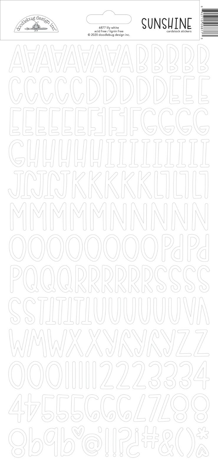 Crafts Doodlebug Sunshine Alphabet Numbers Stickers Capitals Lily White 13″ CS