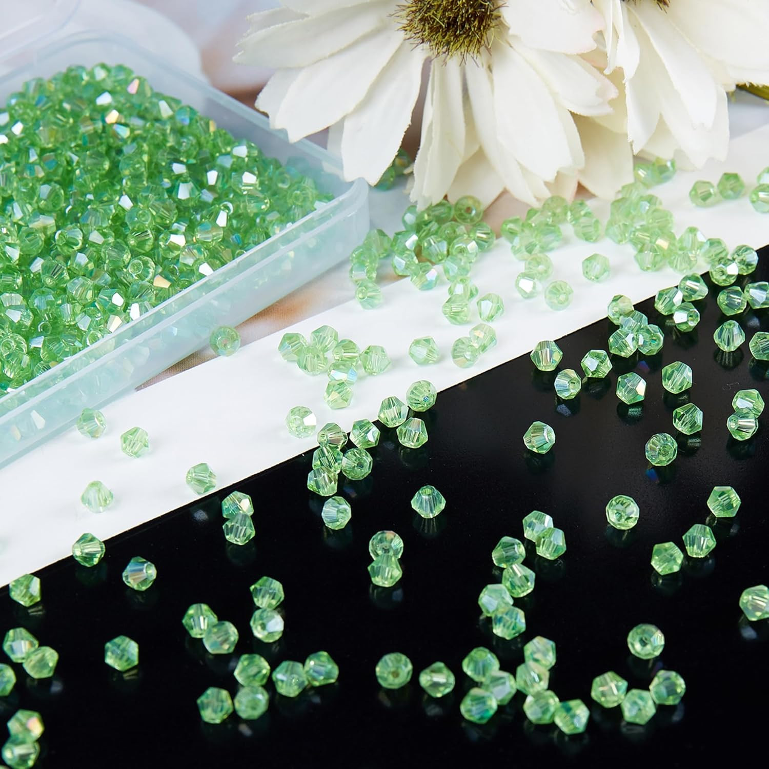 1100PCS 4mm Bicone Crystal Glass Beads for Jewelry Making, Sparkling Mini Beads