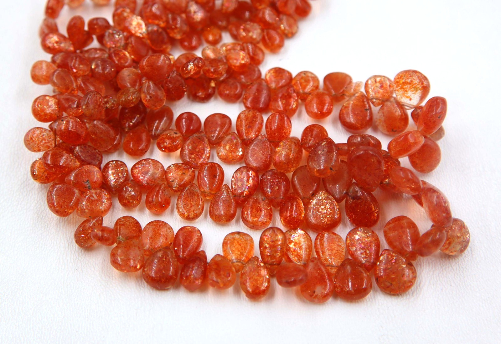 Orange Sunstone Smooth Pear Teardrop Briolette Beads Natural Gemstone Jewelry