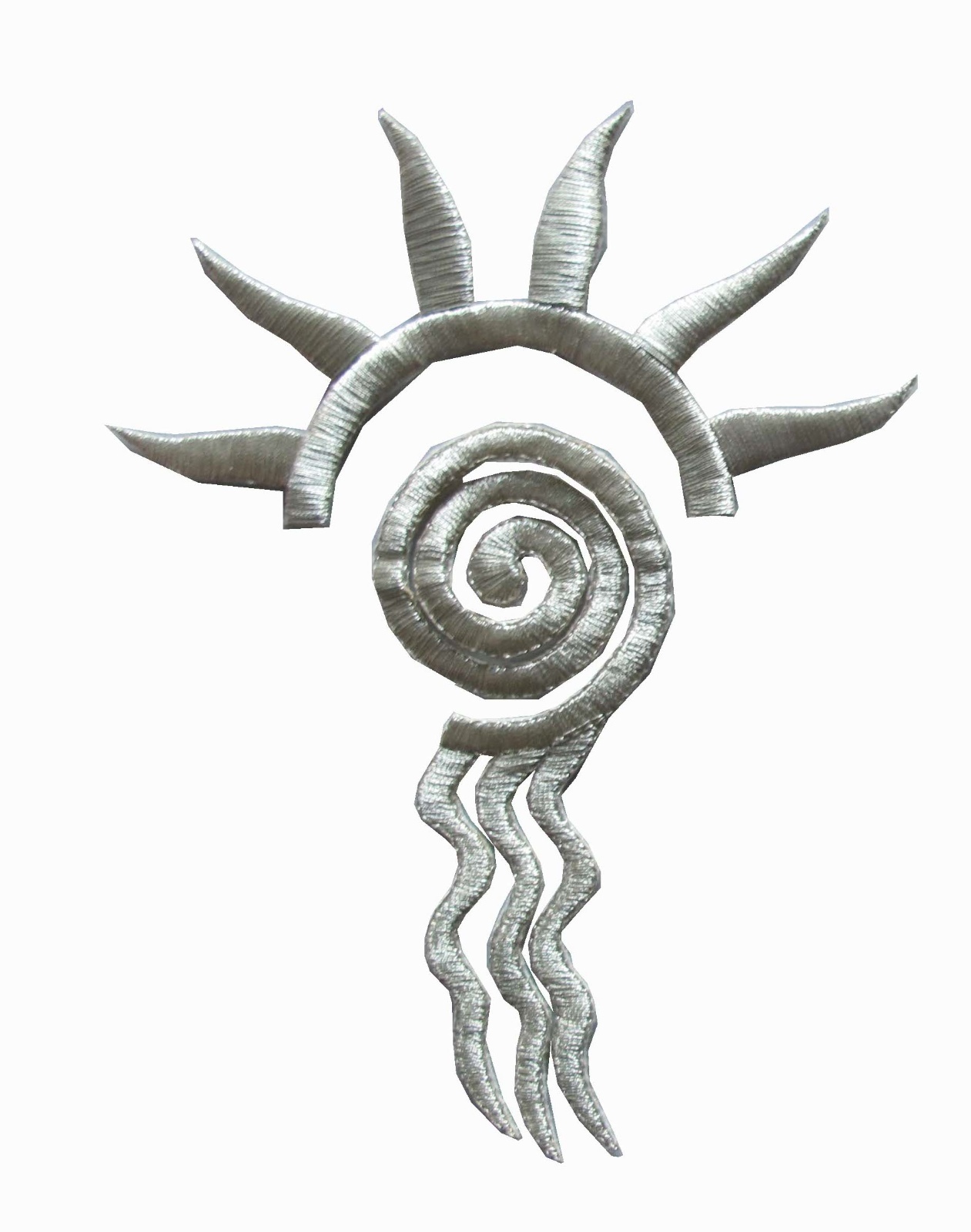 #2864/65 6-1/4″ Silver Trim Fringe Totem Egypt,Inca Embroidery Applique Patch