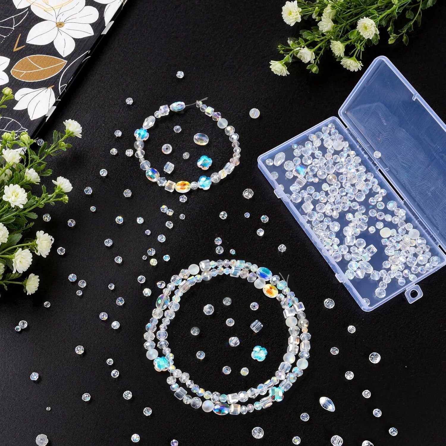636Pcs Glass Beads for Jewelry Making, Assorted Crystal Beads with Loose Beads f