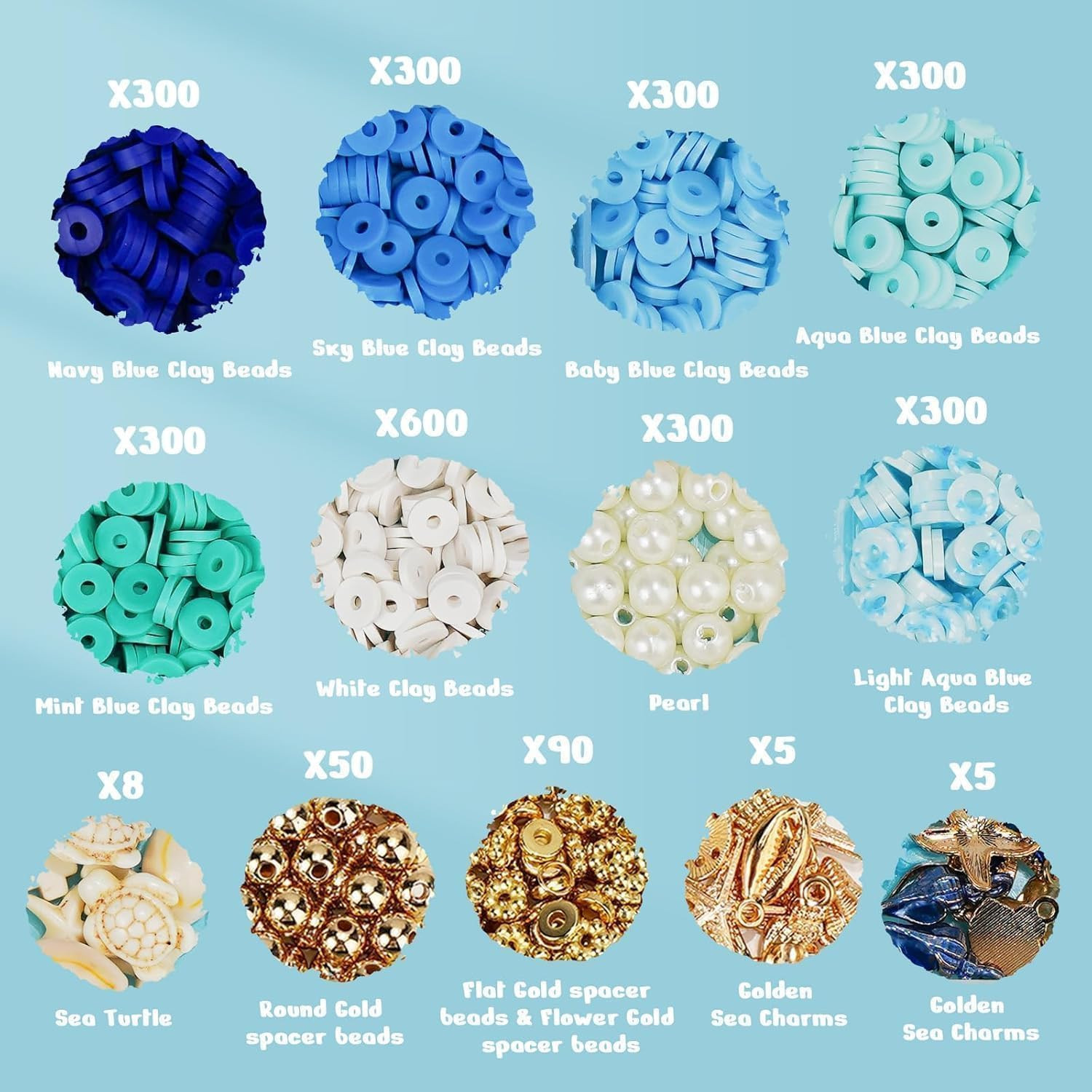 Clay Beads for Bracelets, Blue Winter Clay Beads Bracelet Making Kit with Golden