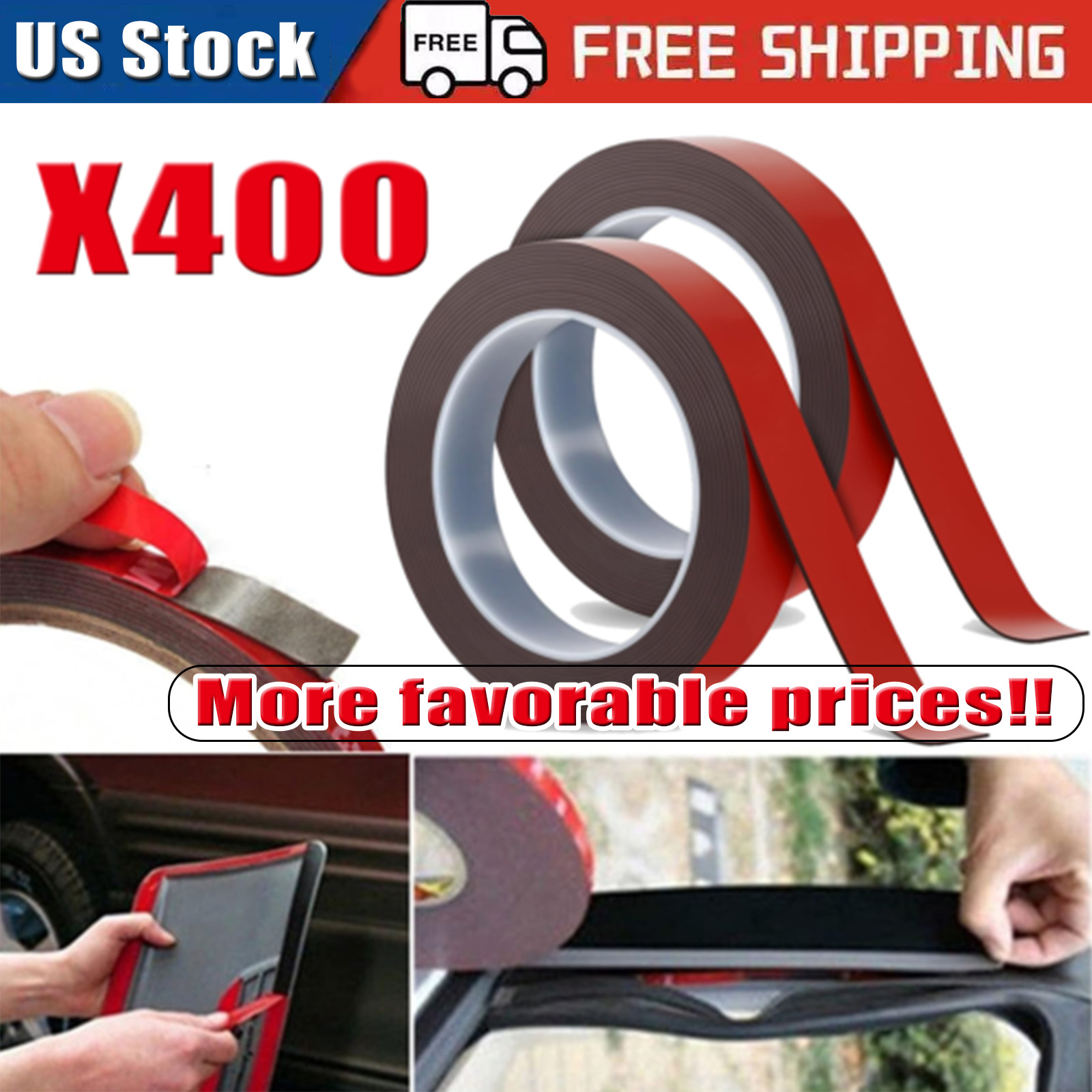 400 Auto Tape Acrylic Foam Double Sided Back Car Mounting Adhesive 3m x10mm 10ft