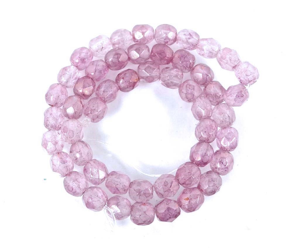 50 Firepolish Czech Faceted Round Beads – Luster – Stone Pink 4mm