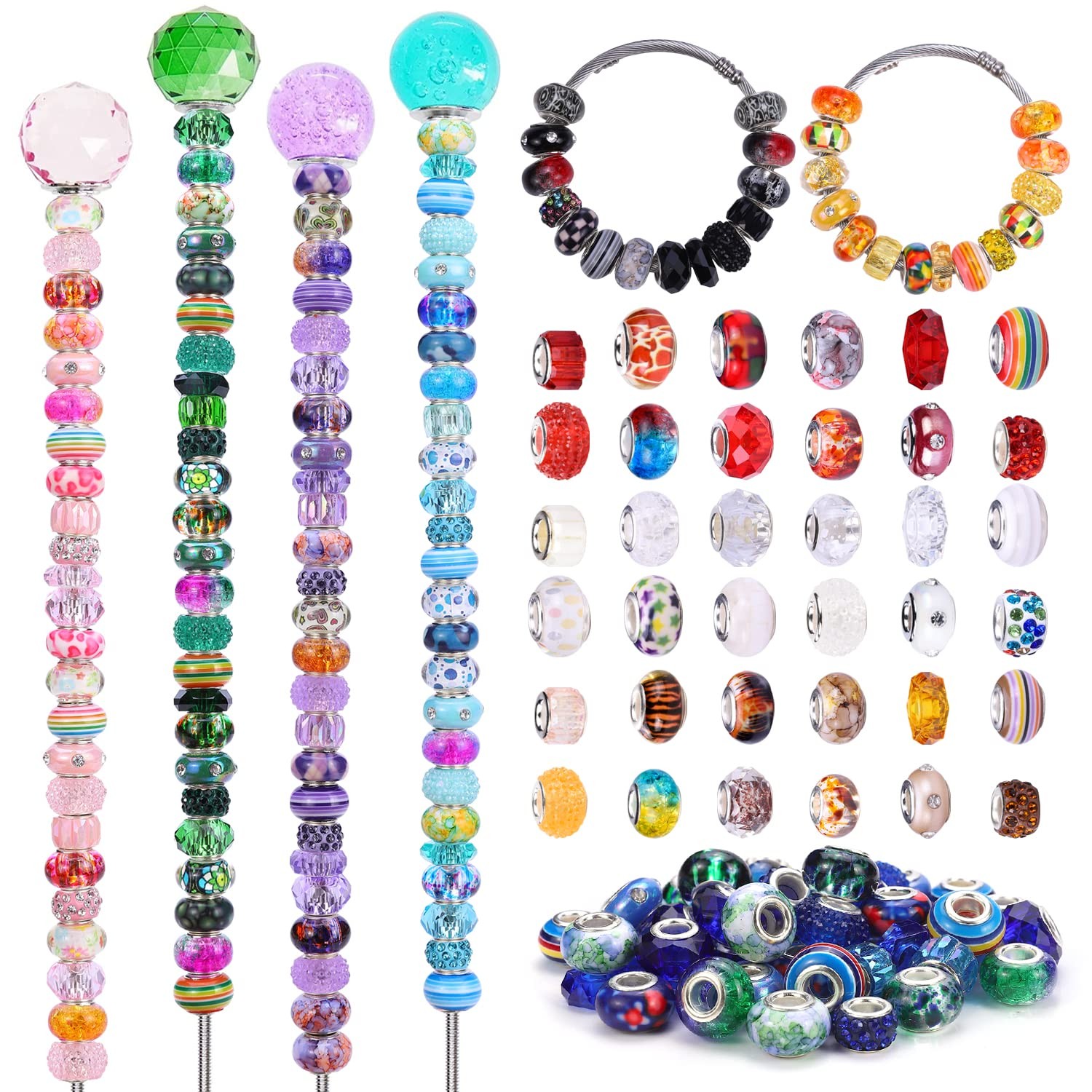 240 Pieces Assorted European Craft Beads Large Hole Lampwork Spacer Beads Col…