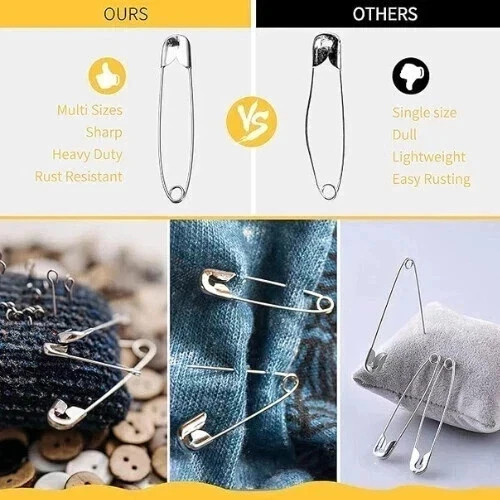 Safety Pins – 150 PCS Safety Pins Assorted – 3 Different Sizes – Silver