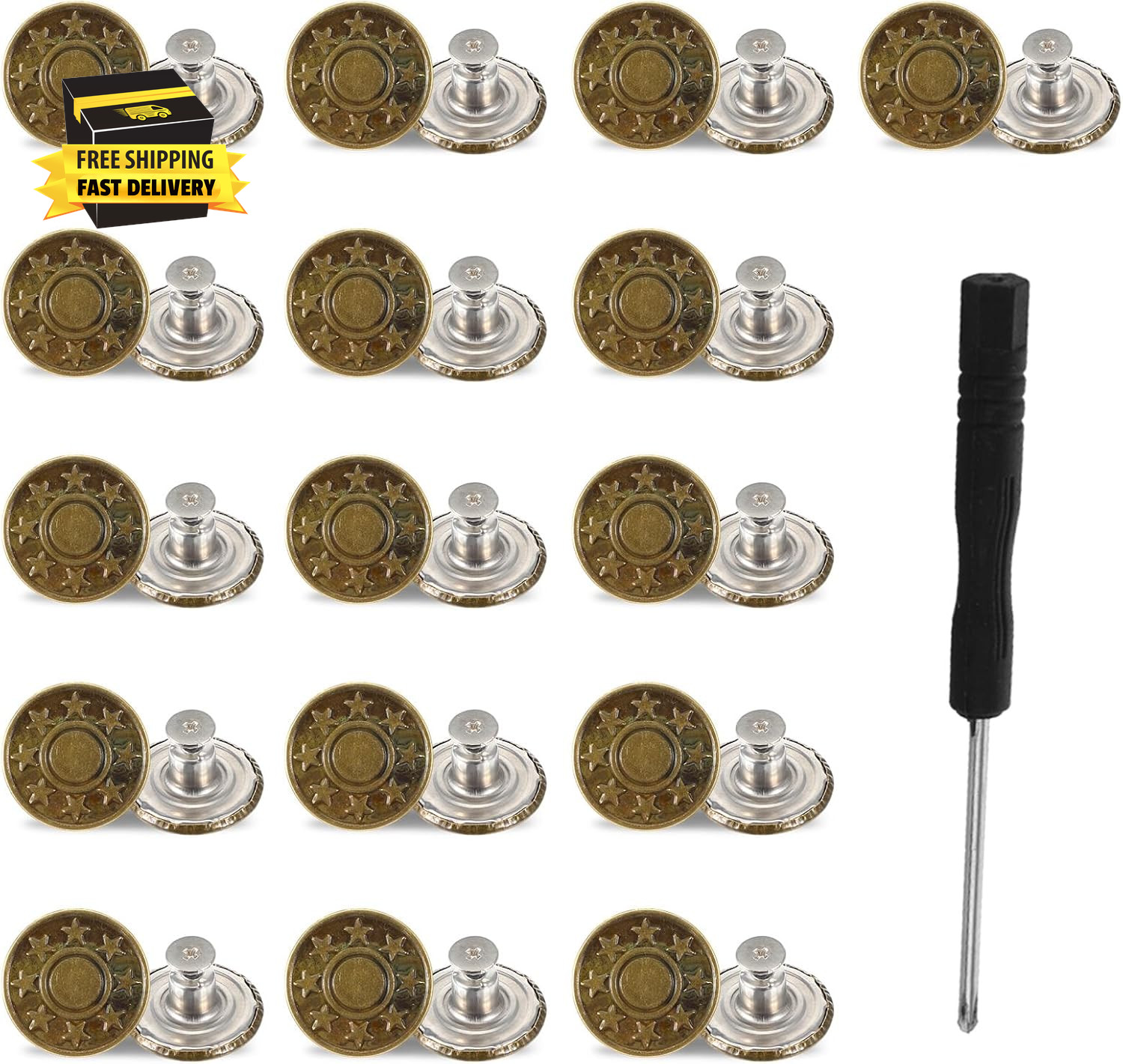 16 Sets Adjustable Buttons for Jeans, 20Mm No Sew Instant Metal Jeans Button Rep