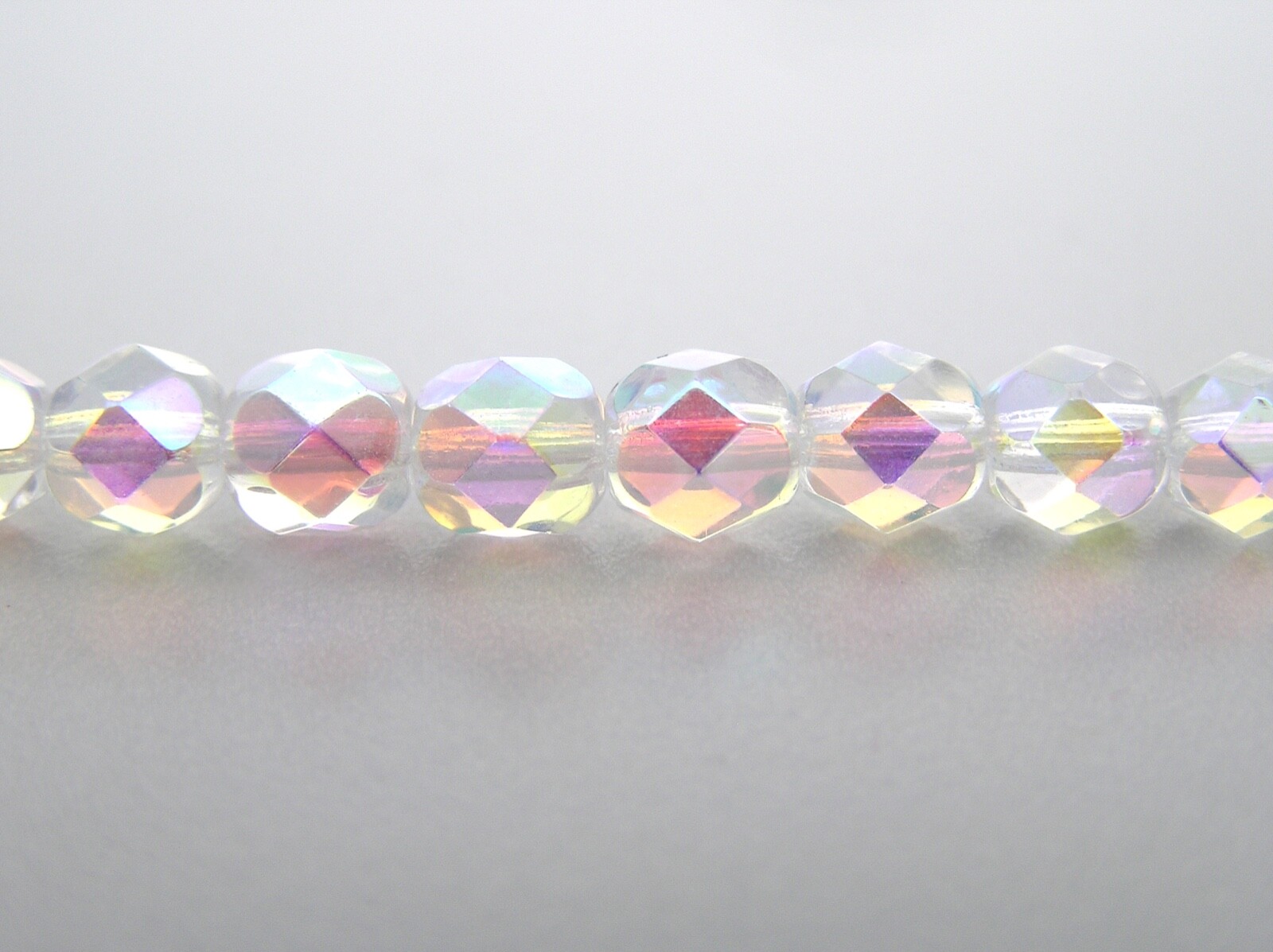 Czech Fire Polished Round Faceted Glass Beads, Crystal AB2X full Aurora Borealis