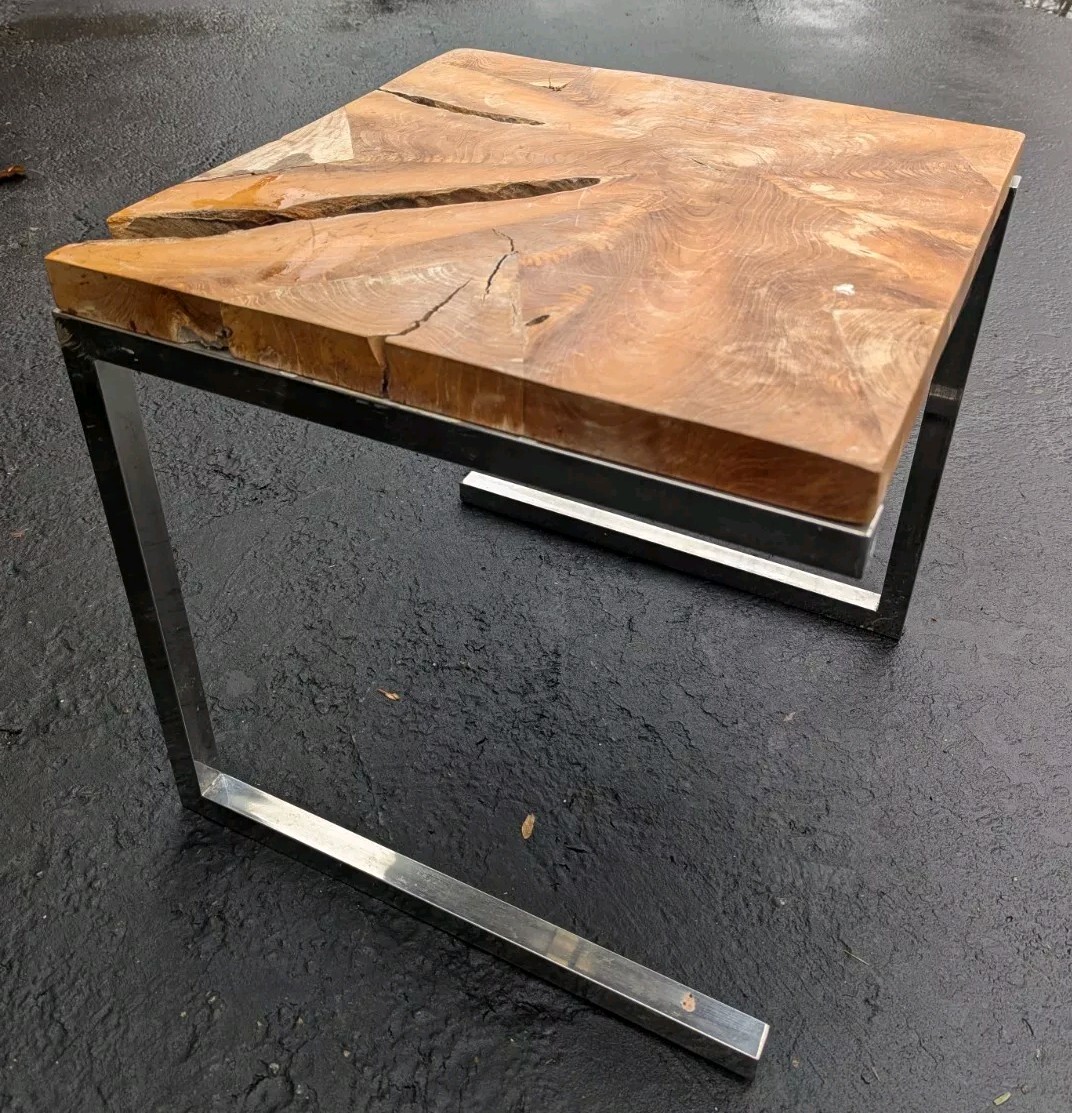 Natural Teak Wood Slab Table Top Live Edge Modern Coffee Side Table End Art Deco