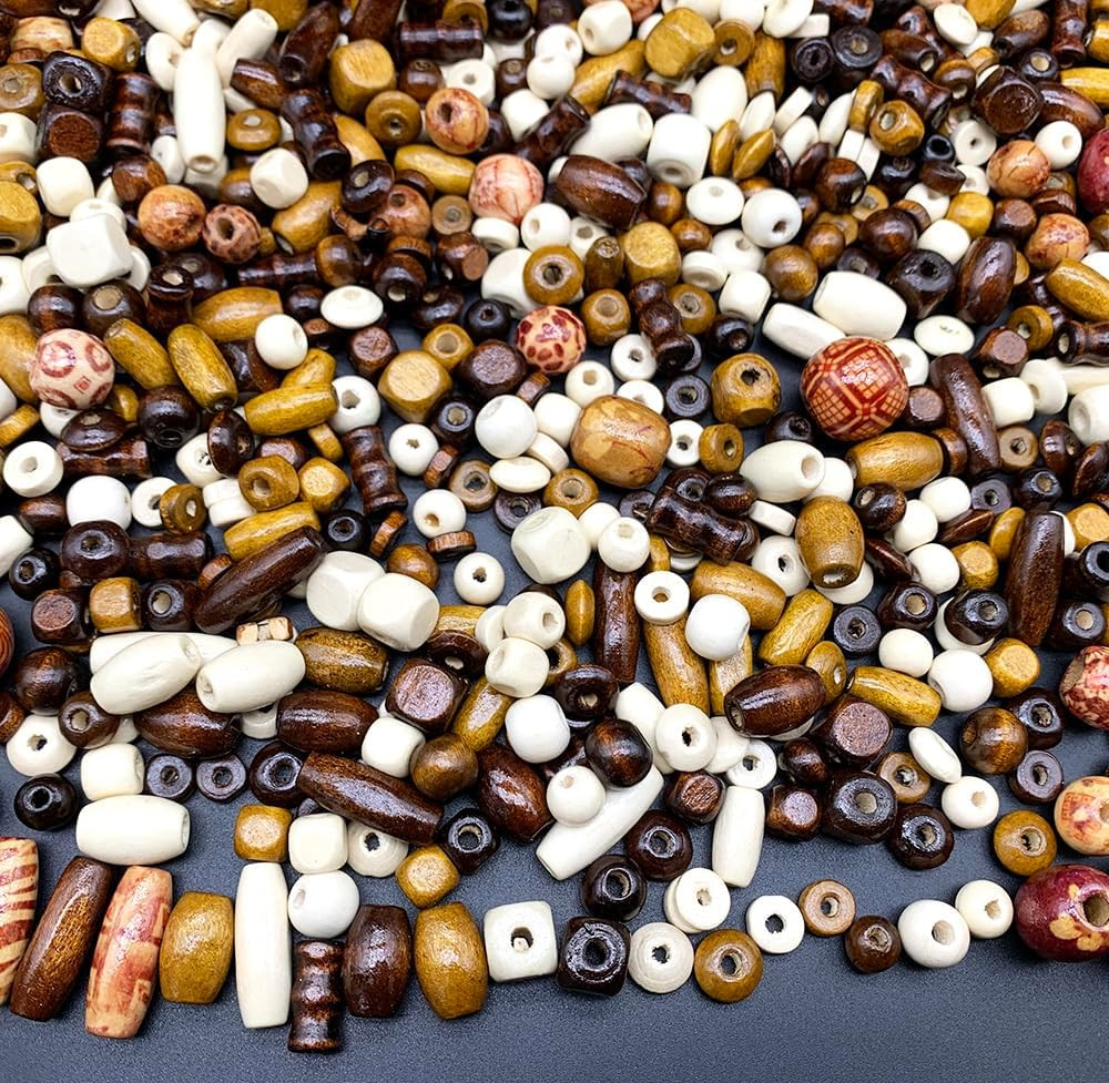 1020 Pcs Assorted Printed Wooden Beads for Jewelry Making and Craft Projects