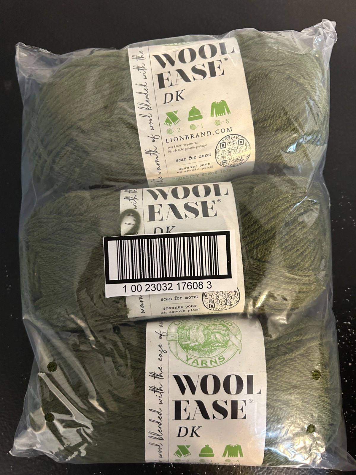 Lion Brand Wool-Ease DK Yarn-Olive – 3 – Pack – Brand New