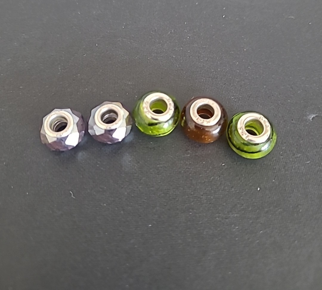 5 Silver 925 Green/Multi Color Charm Beads