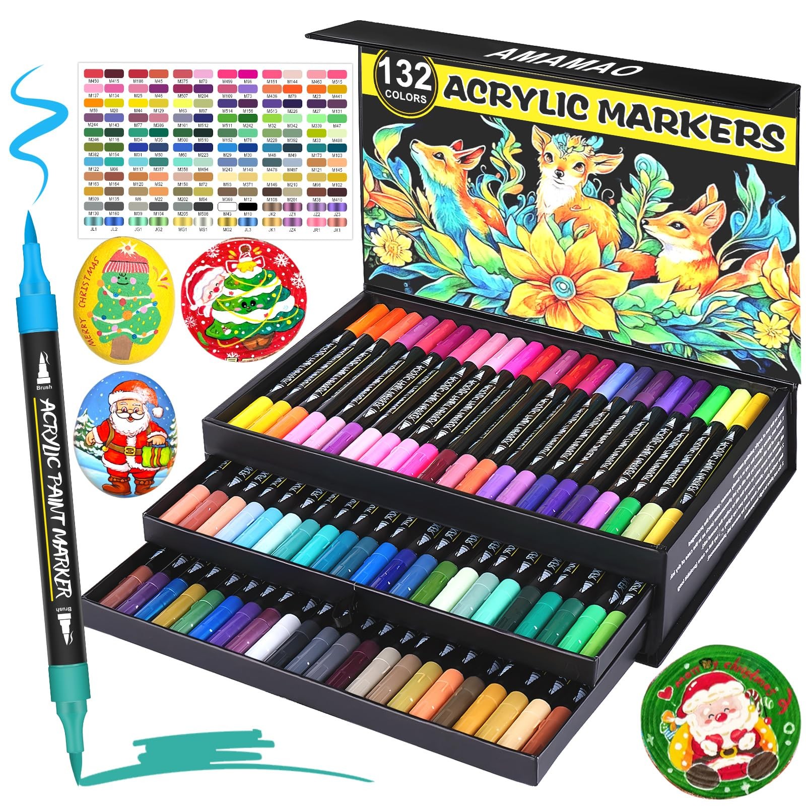 Amamao 132 Colors Acrylic Paint Markers Pens 1 Count (Pack of 66), 132 colors