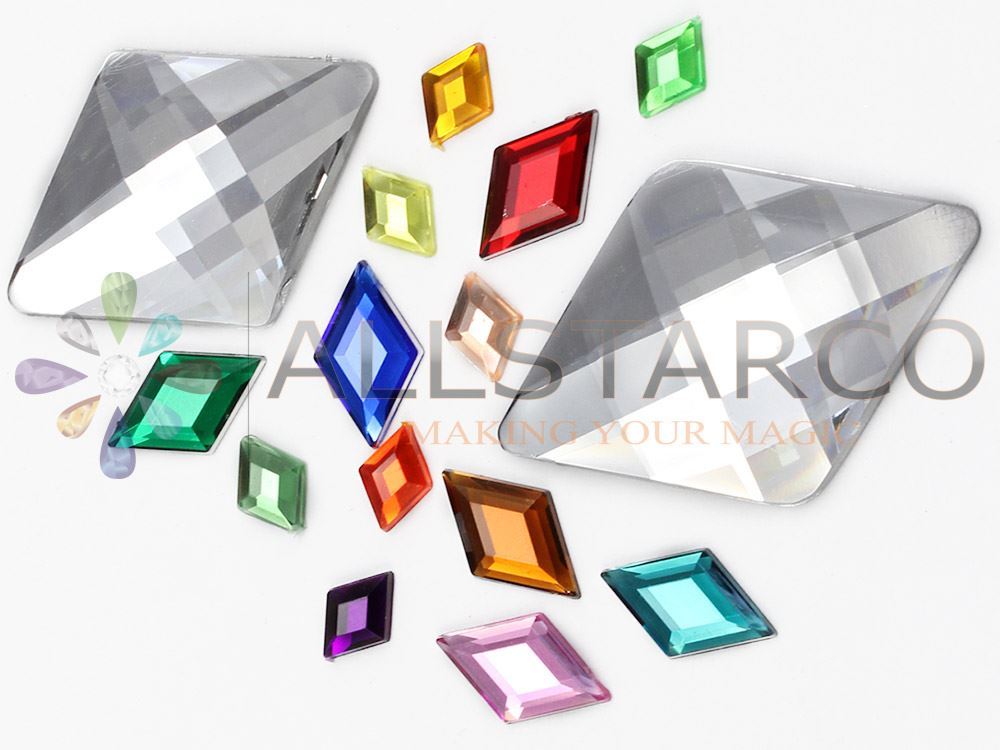 10x7mm Blue Aqua .QR Flat Back Diamond Acrylic Gems -100 Pieces