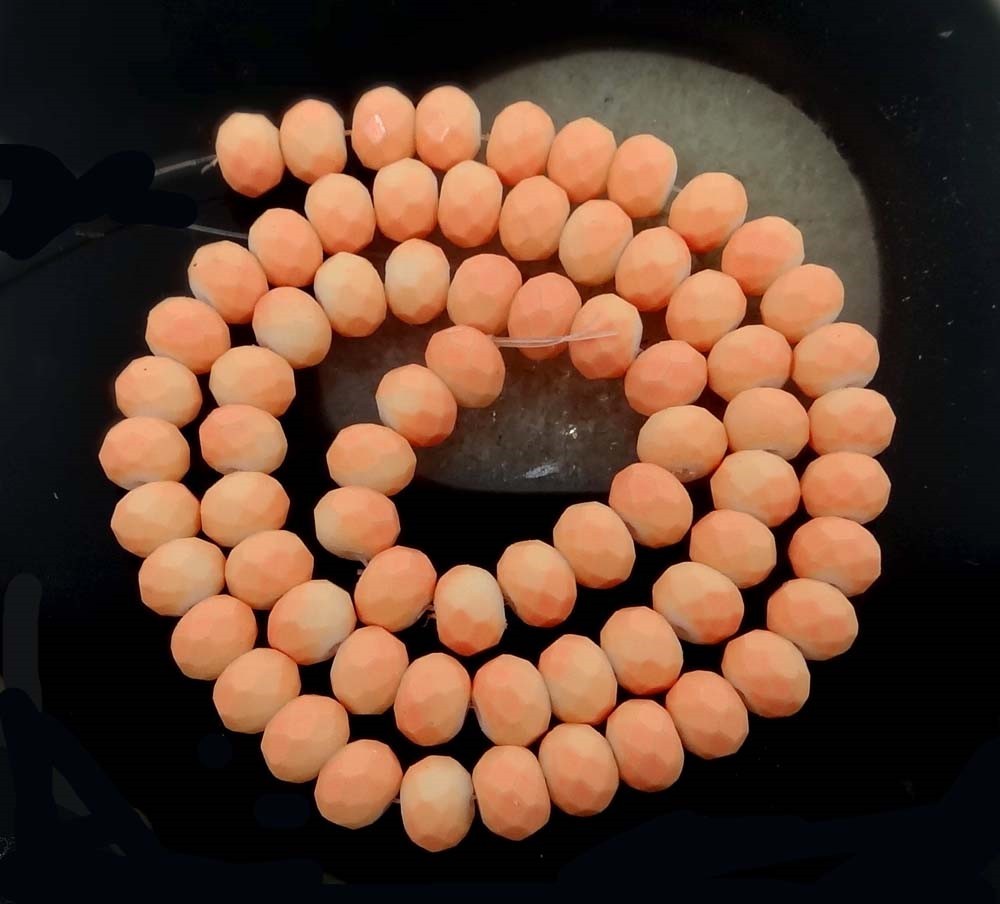 8x6mm Matte Frosted Neon Glass Faceted rondelle Beads – Light Orange / Peach 16″