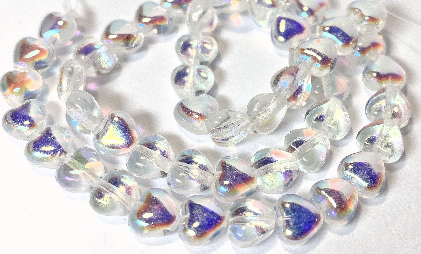 50 Aurora Borealis Crystal Czech Pressed Glass 6mm Heart Beads with 1mm Hole *