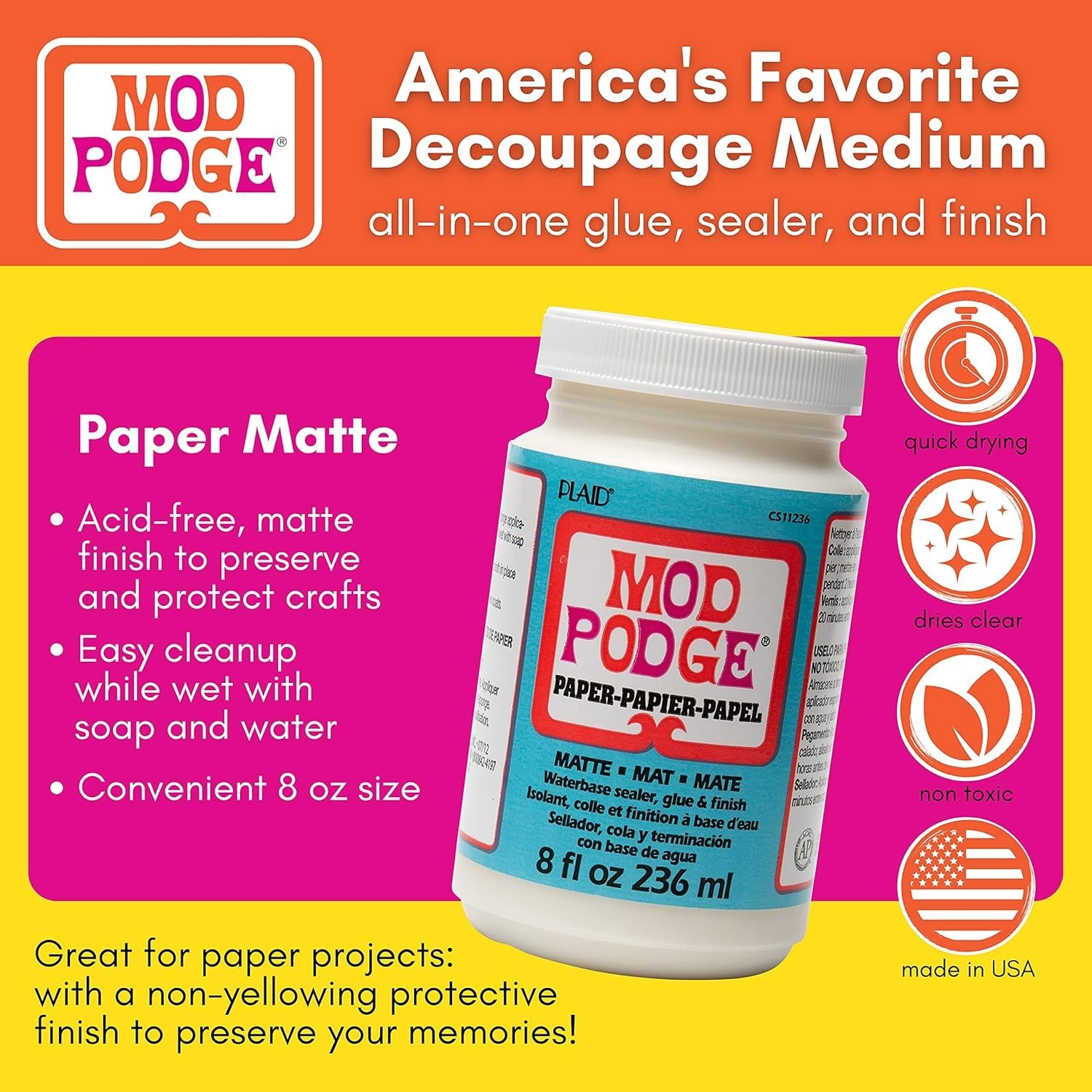 Waterbase Sealer, Glue and Finish for Paper 8-Ounce, Matte Finish