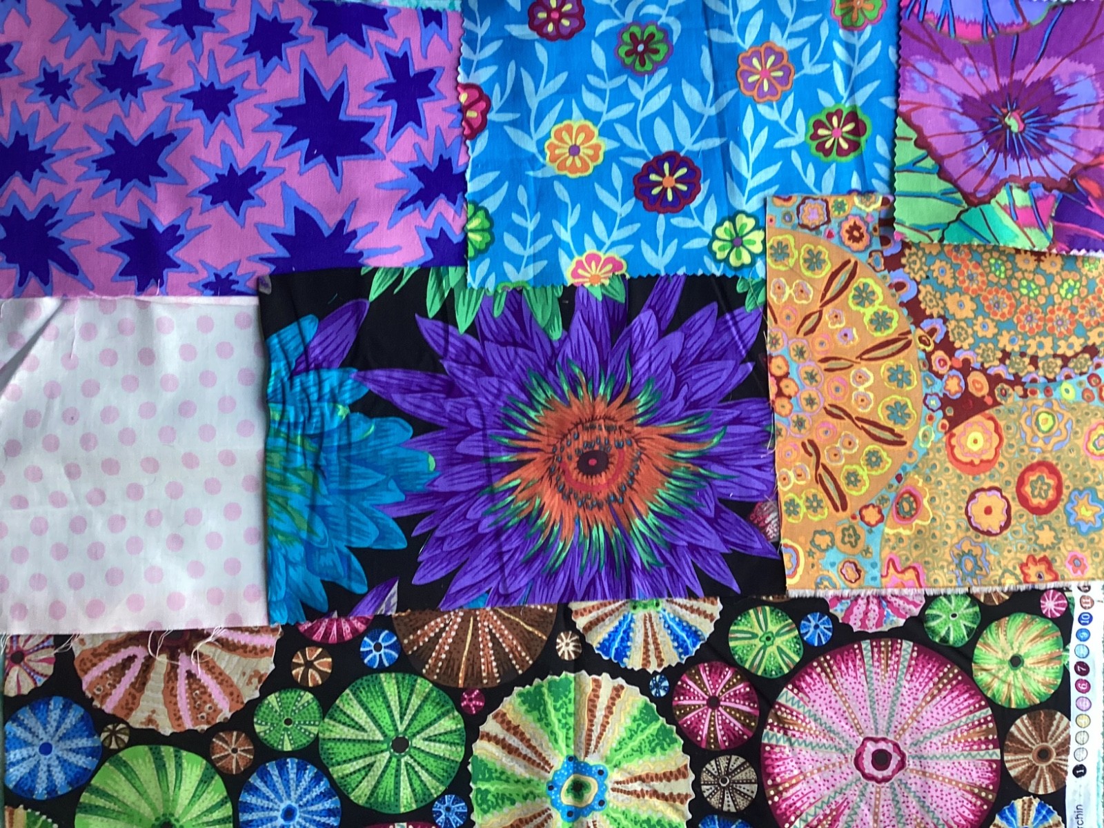 Kaffe Fassett strips, squares, & scraps