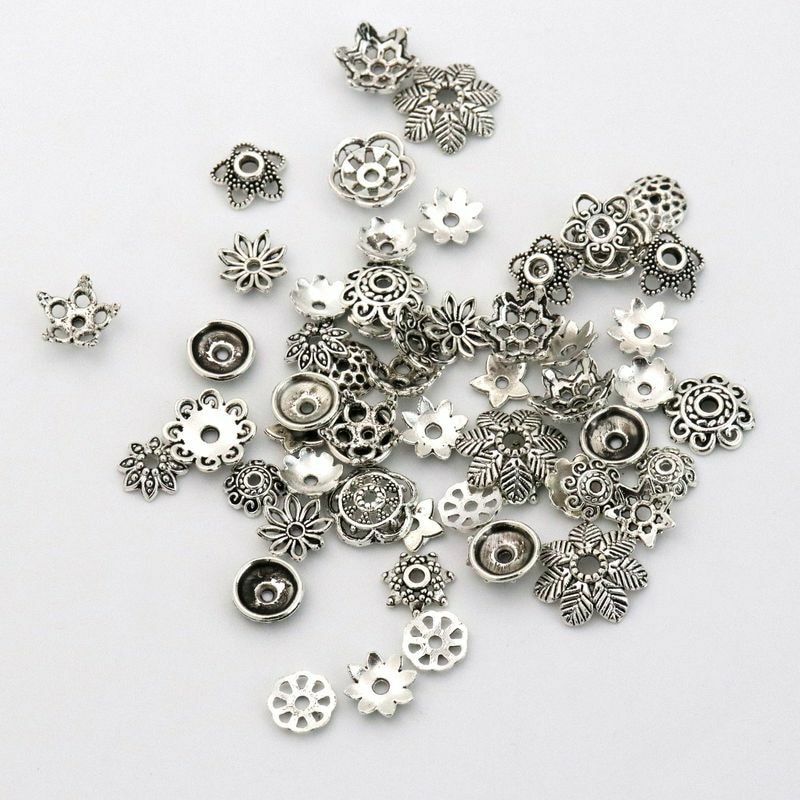 100 pcs Silver Tibetan Loose Spacer Bead Caps Bracelet Charms Jewelry Making DIY