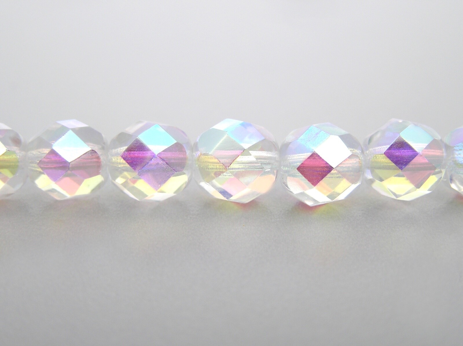 Czech Fire Polished Round Faceted Glass Beads, Crystal AB2X full Aurora Borealis