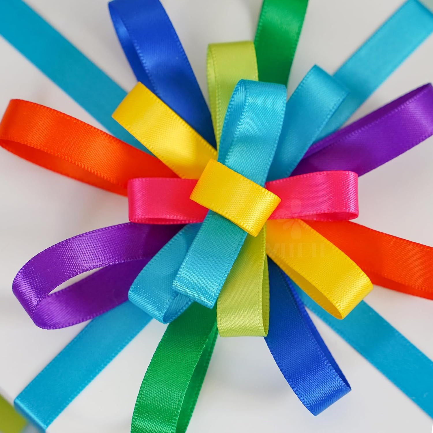 MEEDEE Rainbow Ribbon Solid Color Assortment 10 Colors Double Face Satin Ribbon