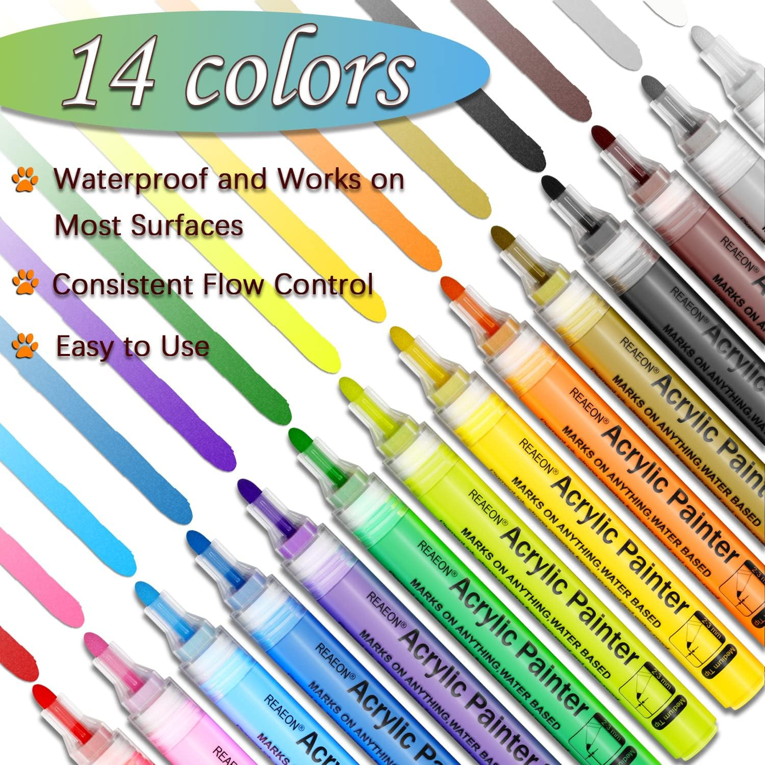 14 Colors Acrylic Paint Pens for Rock Wood Glass Fabric Ceramic Craft Marke