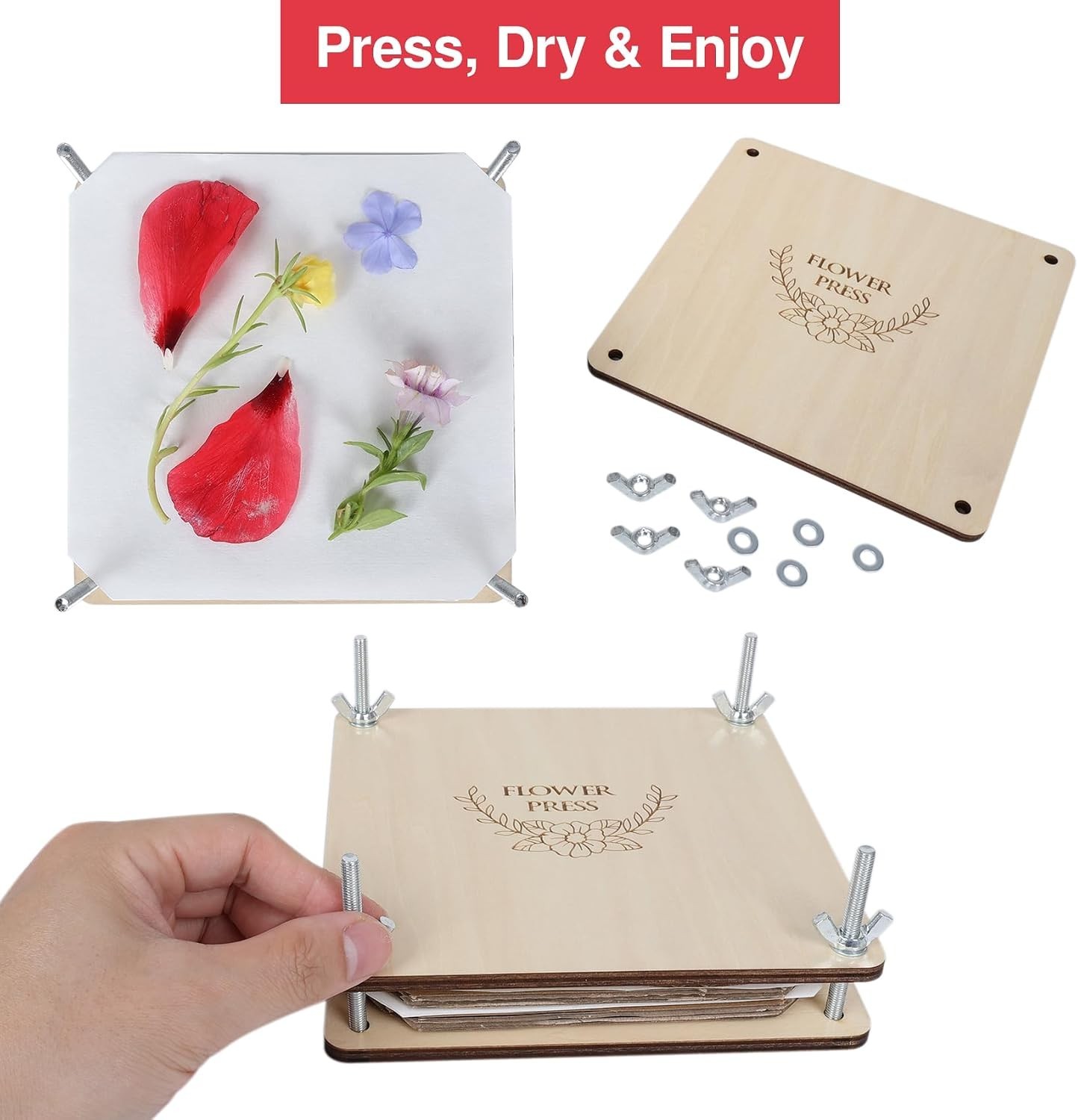 6 Layer Flower Press Kit 6 x 6 Inch Wooden Press for Dried Flowers and Leaf Craf