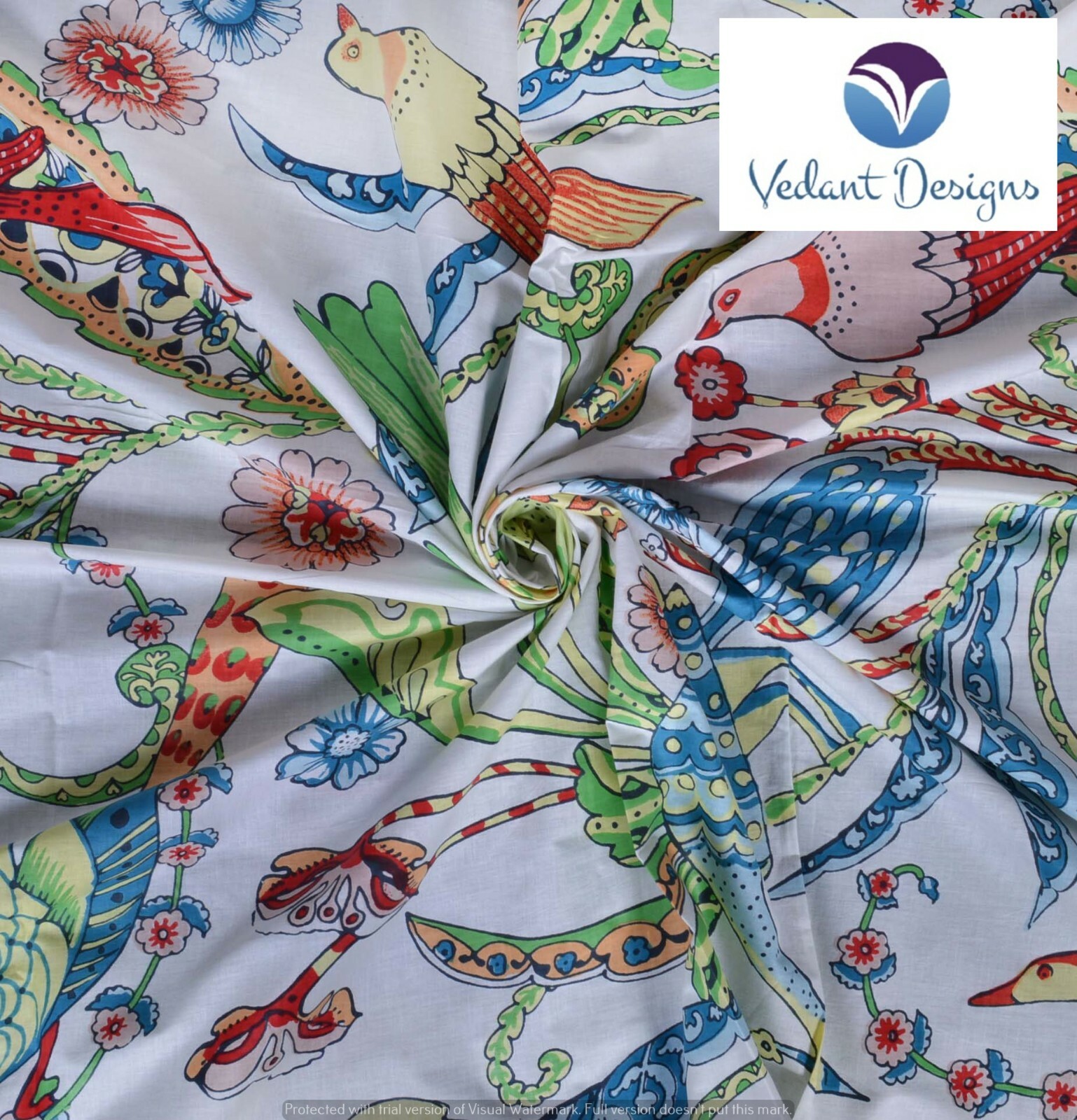 5 Yard Indian Hand Block Cotton White Floral Print Handcrafted Fabric