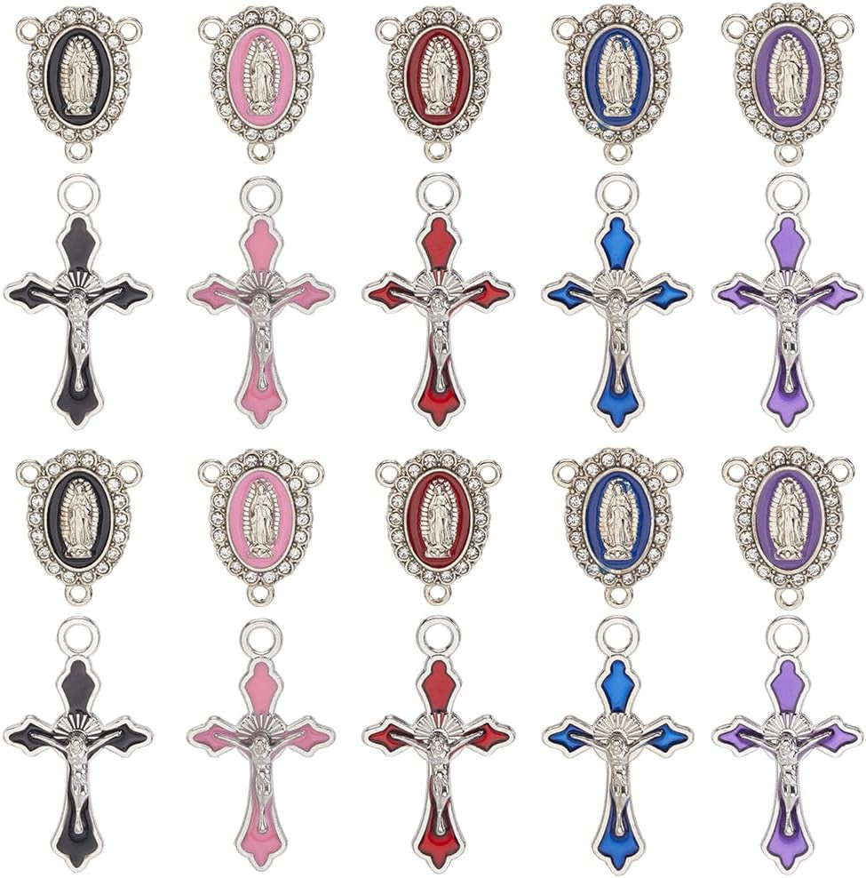 1 Box 40pcs Easter Rosary Charms Beads Enamel Cross Charms Tibetan Oval Blue Pur