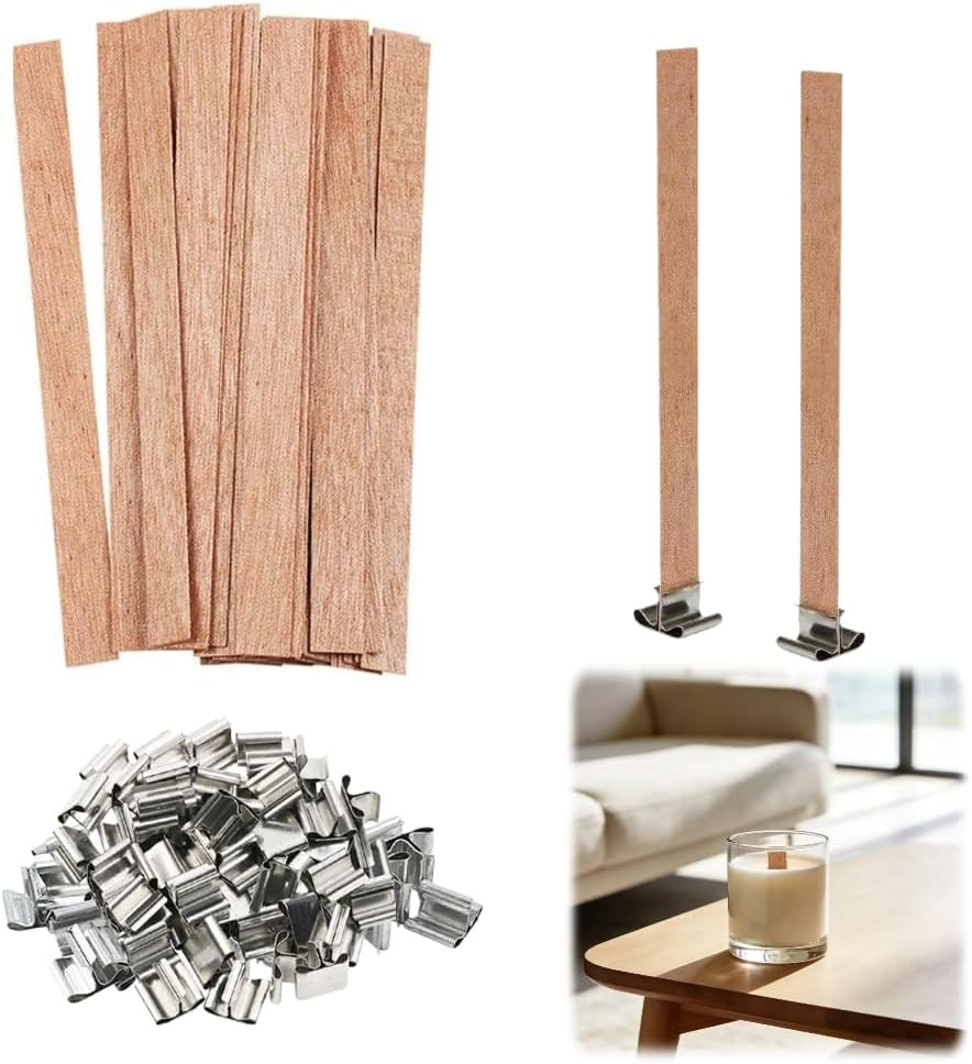 100-Pack Crackling Wooden Candle Wicks — Natural Thick & Smokeless, 0.75 X 5.12