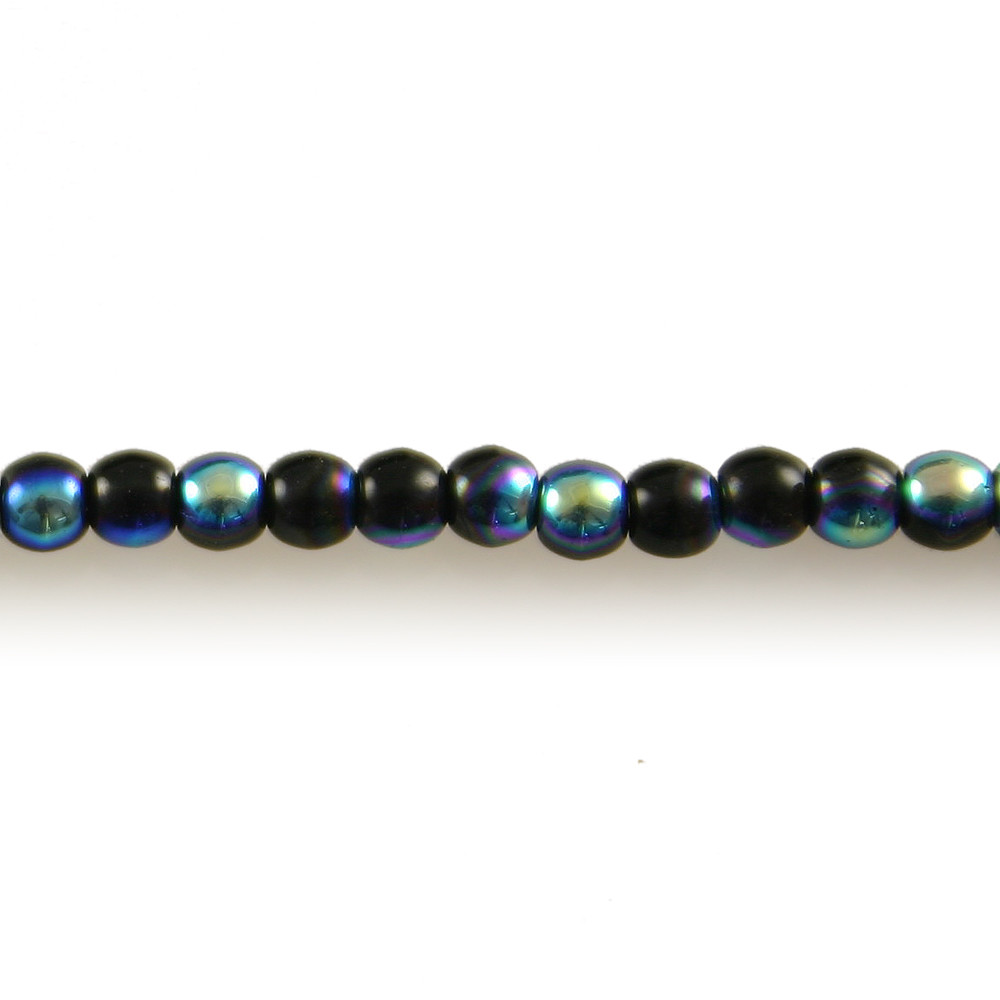 Jet Black AB – 100 3mm Round Czech Glass Pressed Druk Beads