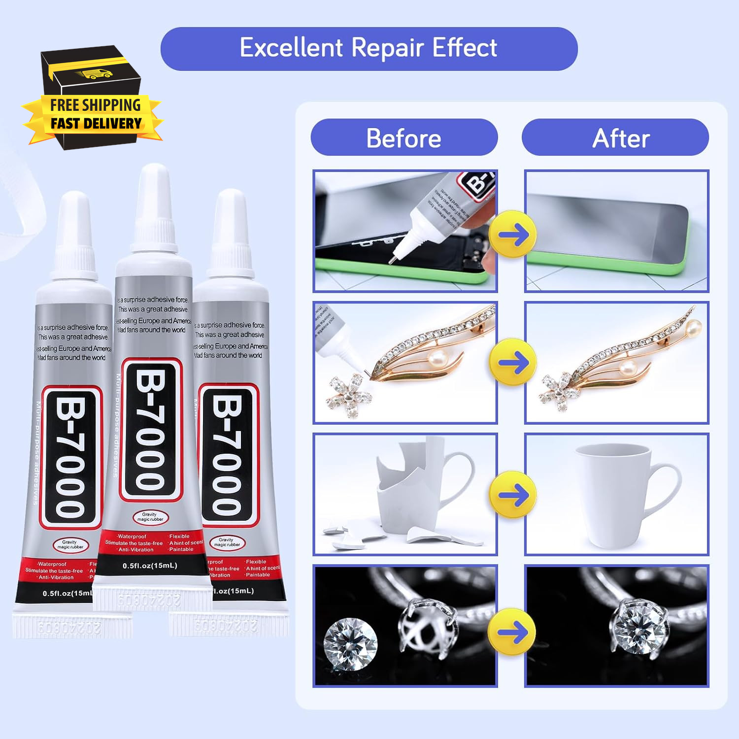 3PCS Jewelry Glue – 15Ml/0.5Fl Oz Clear DIY Craft Glue for Rhinestones, Waterpro
