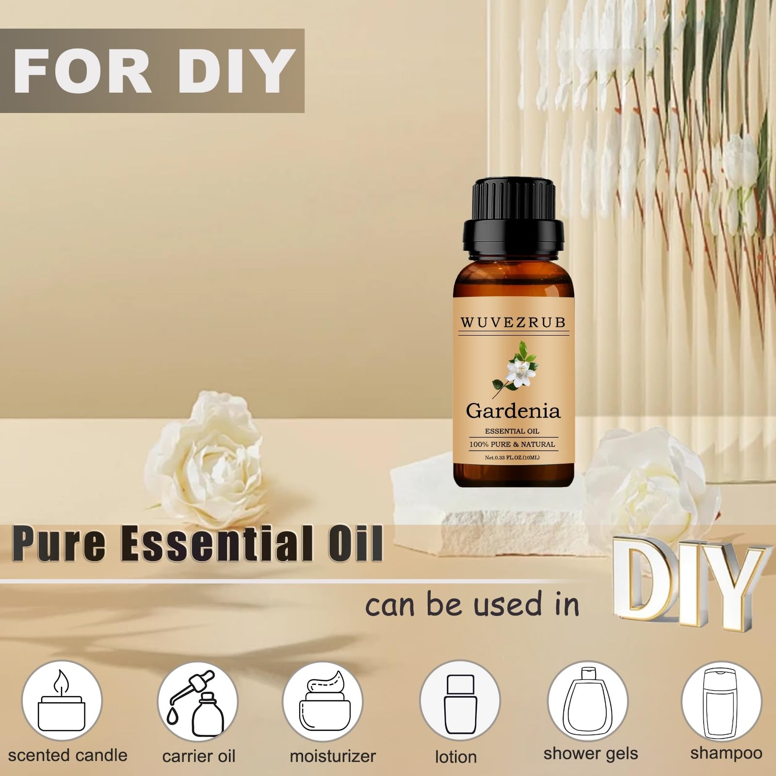 Wuvezrub Gardenia Essential Oils 10ML, 0.33 Fl Oz (Pack of 1),
