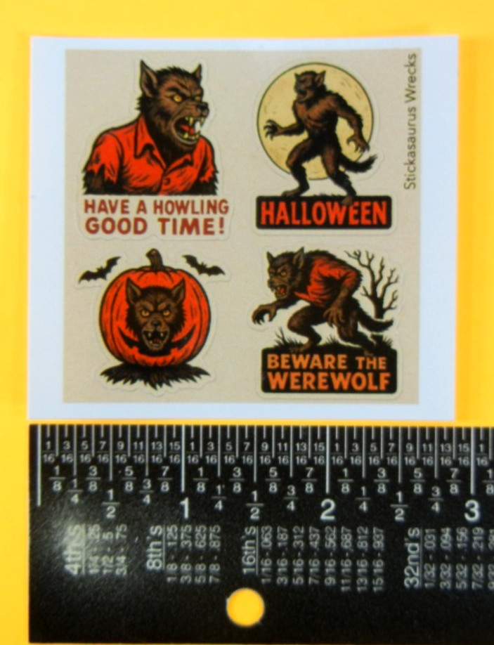 Vintage Style Werewolves Halloween Mini Sticker Sheet Style 1