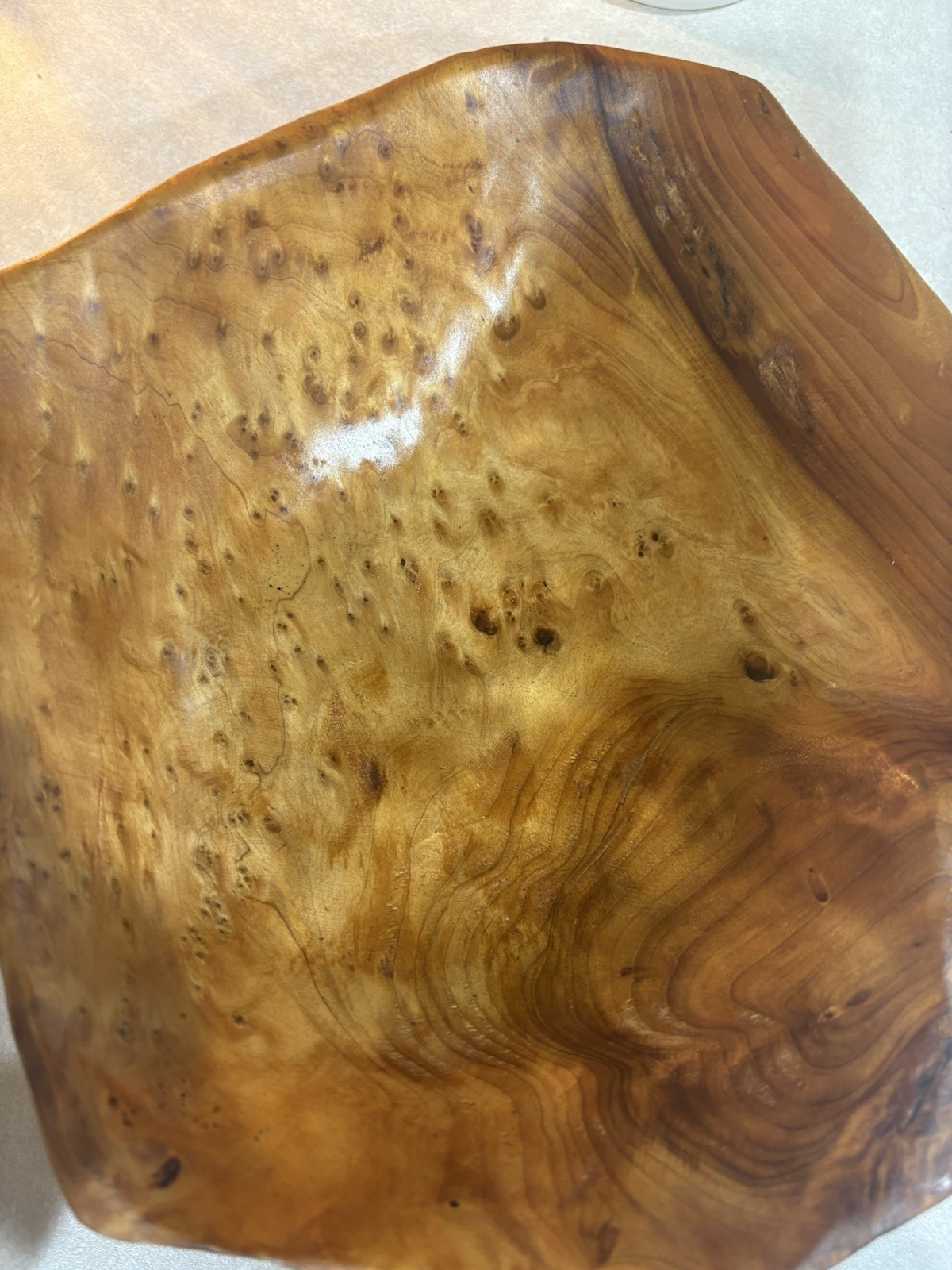 Vintage Hand Carved Live Edge Burl Wood Bowl 10” Organic Modern Centerpiece Art