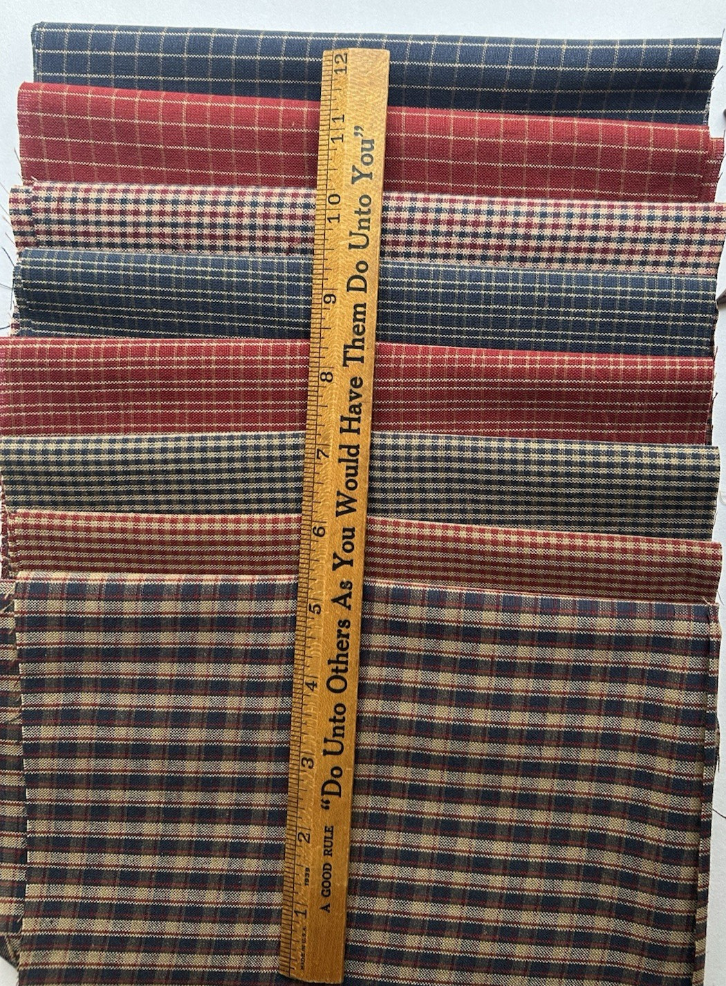 8 RED & BLUE Check & Plaid 100% Cotton Homespun FAT 8THS (9″x21/22″)