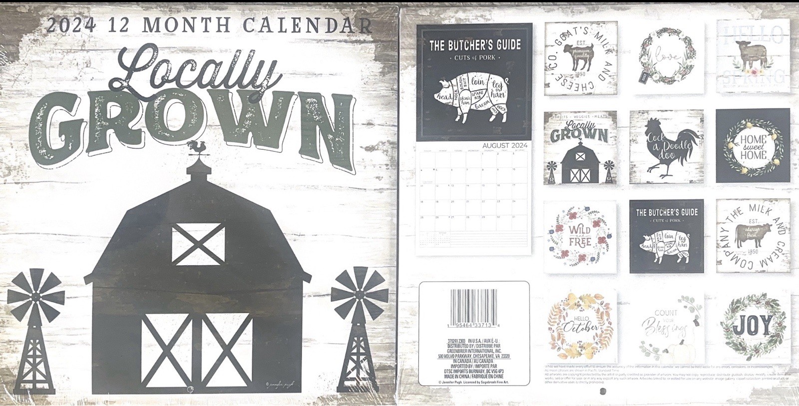 2024 Locally Grown Wall Calendar New Sealed. Great For Crafting, Cute Designs